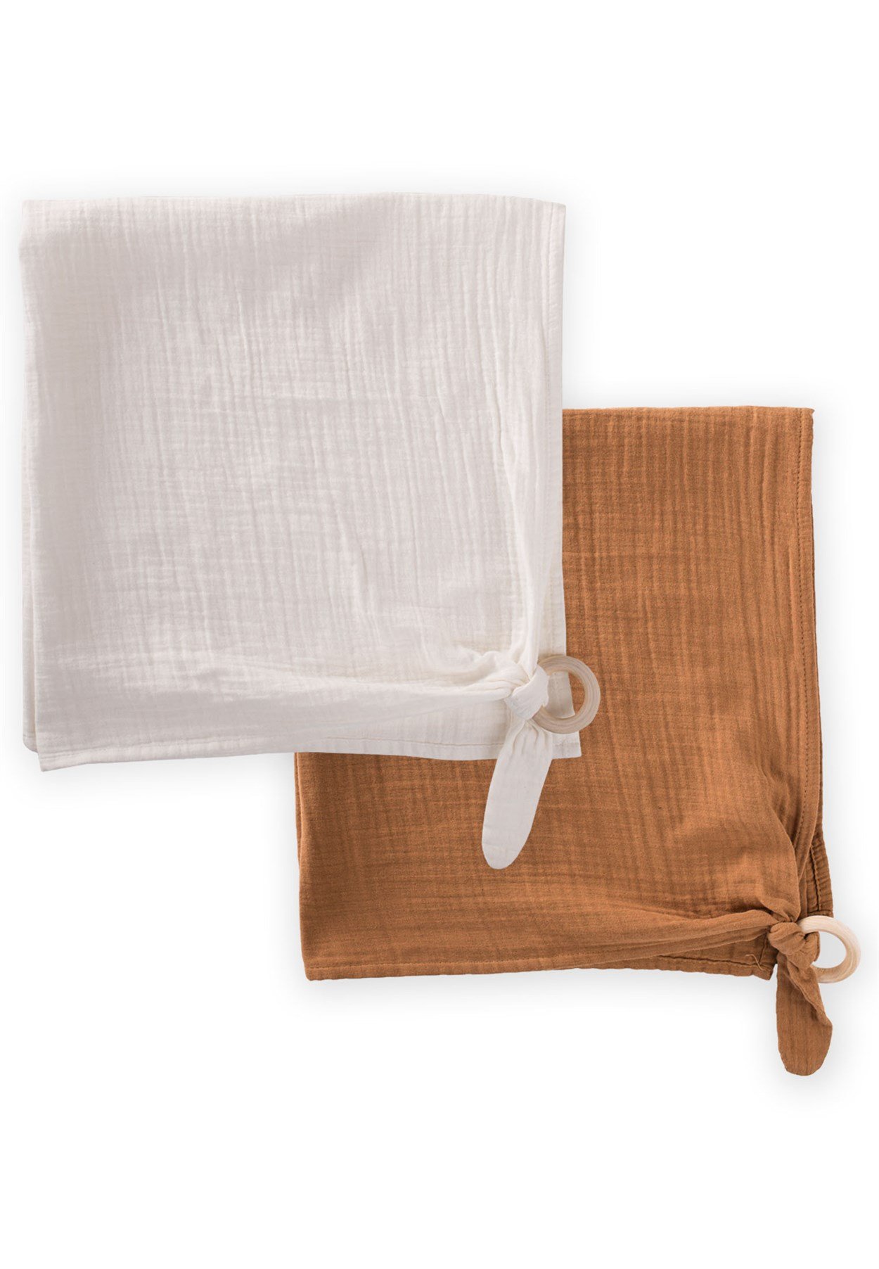 100351 - 5259CigitMüslin Halka Kulaklı Örtü İkili Set 70X70 Cm EKRU KAHVE