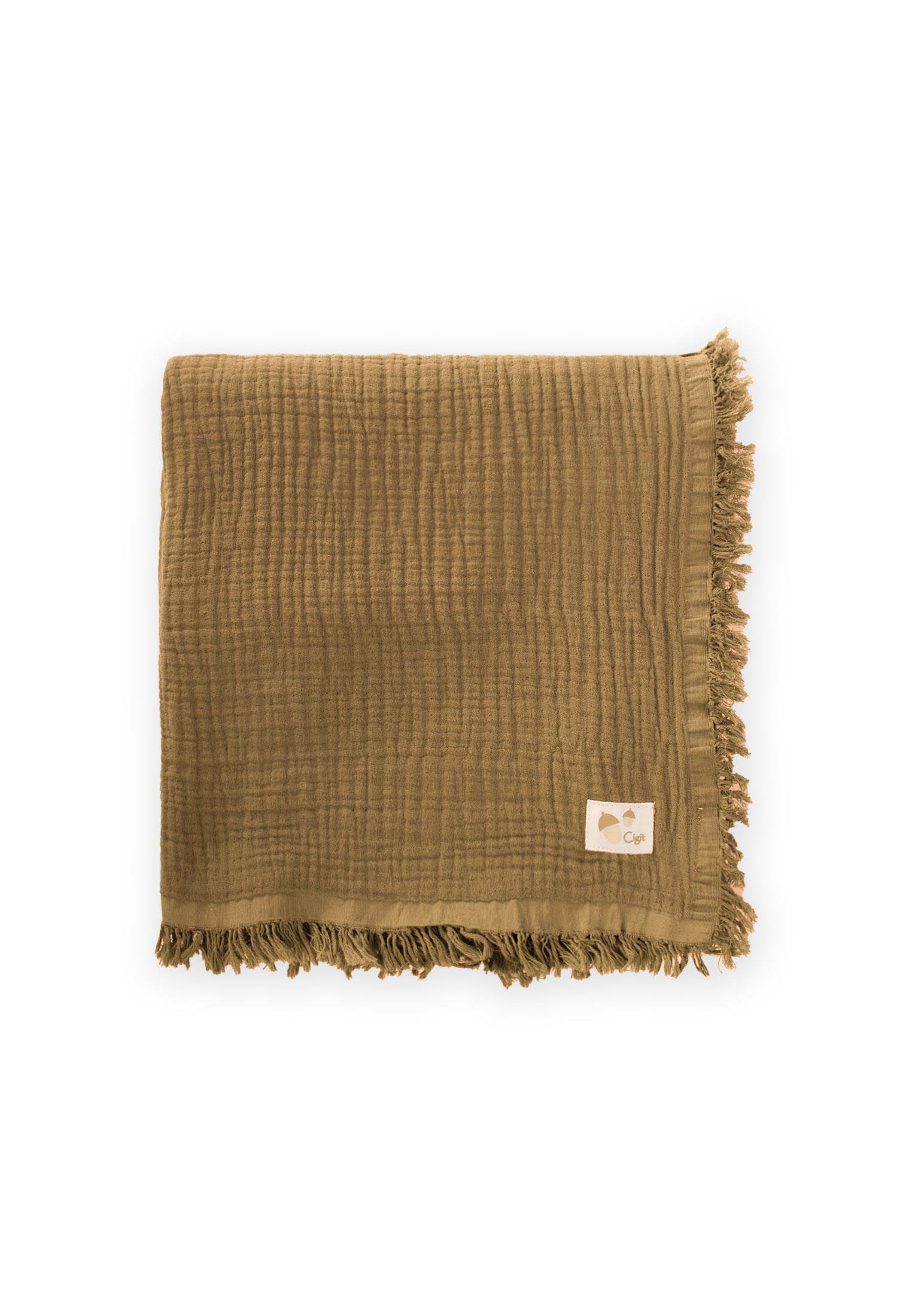 CigitDört Kat K. Püsküllü Battaniye 80X120 Cm HARDAL SARI