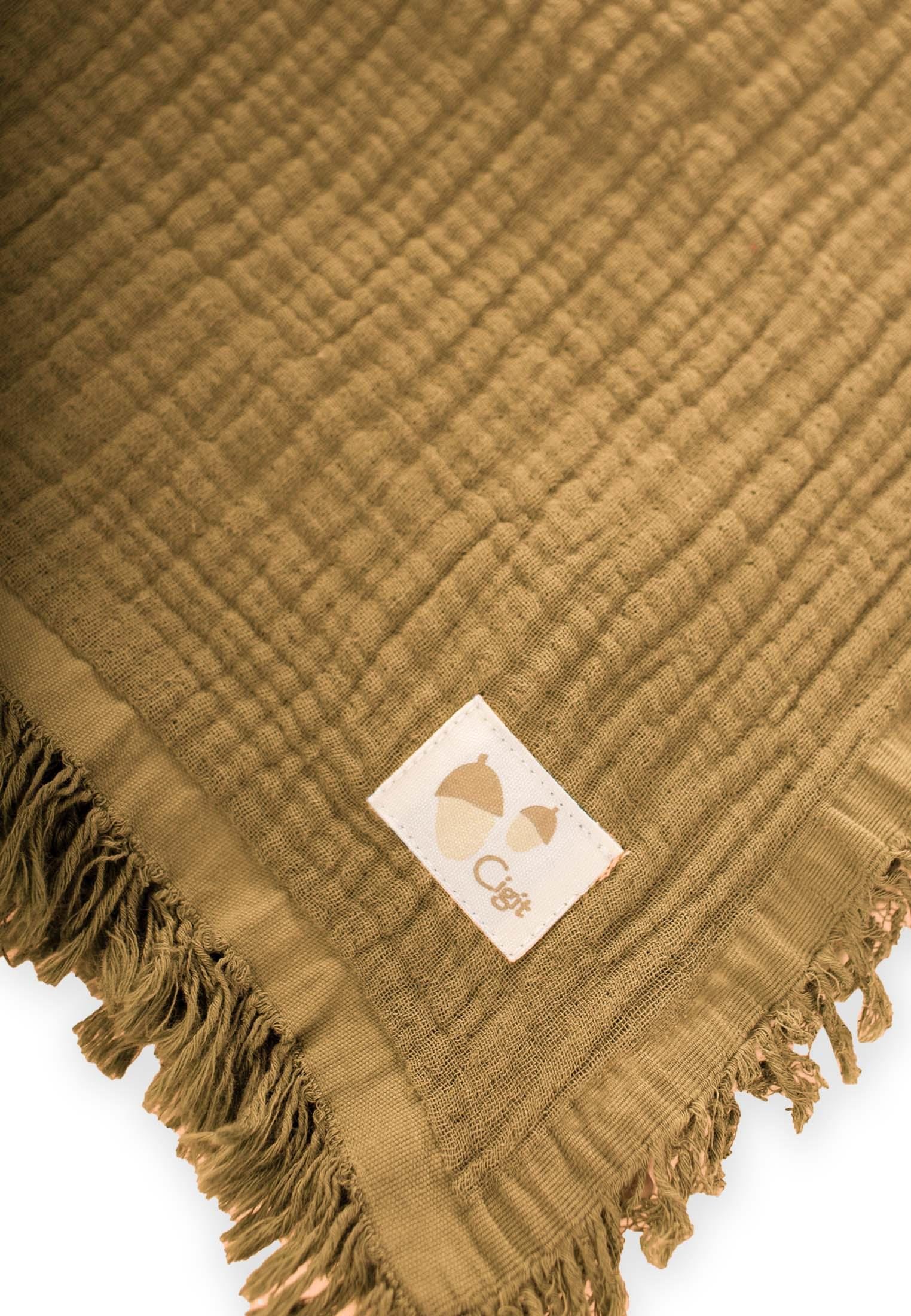 CigitDört Kat K. Püsküllü Battaniye 80X120 Cm HARDAL SARI