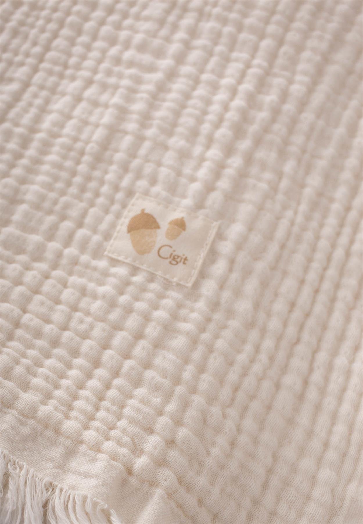 CigitDört Kat K. Püsküllü Battaniye 80X120 Cm NATUREL