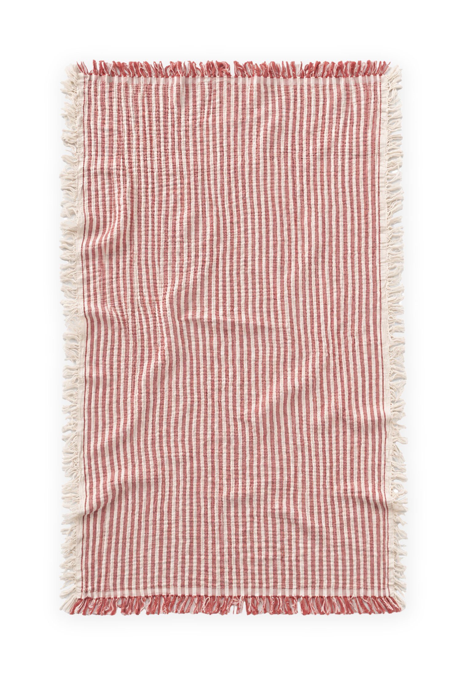 CigitDört Kat K. Püsküllü Battaniye 80X120 Cm KIRMIZI ÇİZGİLİ