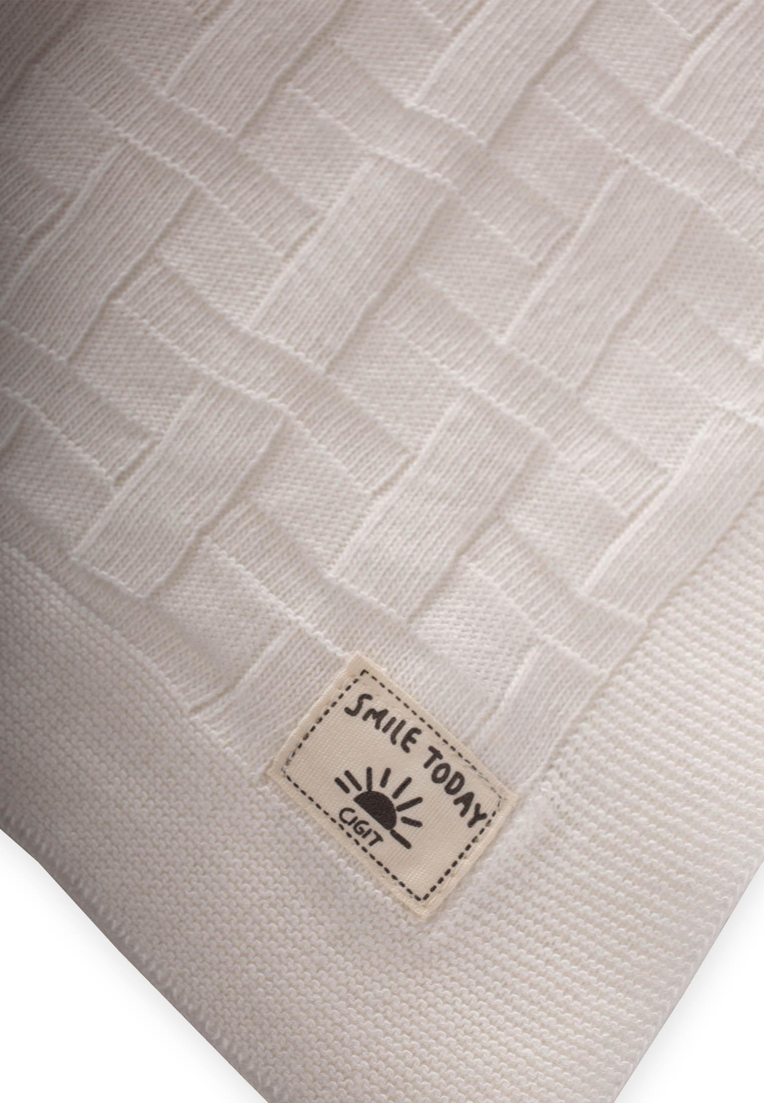 CigitJenga Desen İnce Triko Battaniye 80X100 Cm (+/-5) EKRU