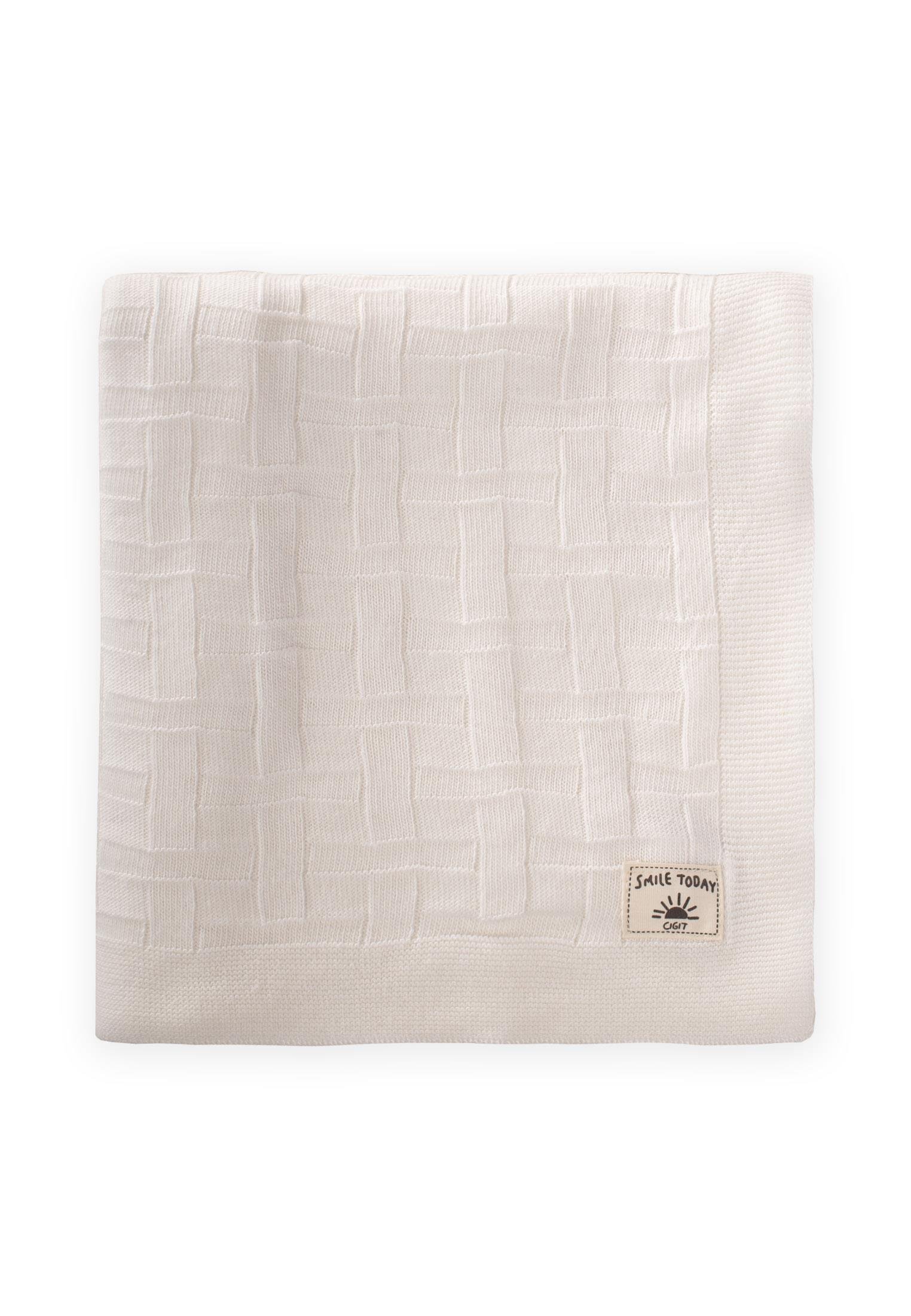 CigitJenga Desen İnce Triko Battaniye 80X100 Cm (+/-5) EKRU