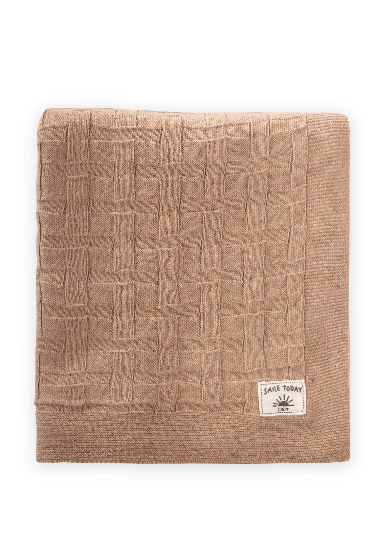 CigitJenga Desen İnce Triko Battaniye 80X100 Cm (+/-5) VİZON
