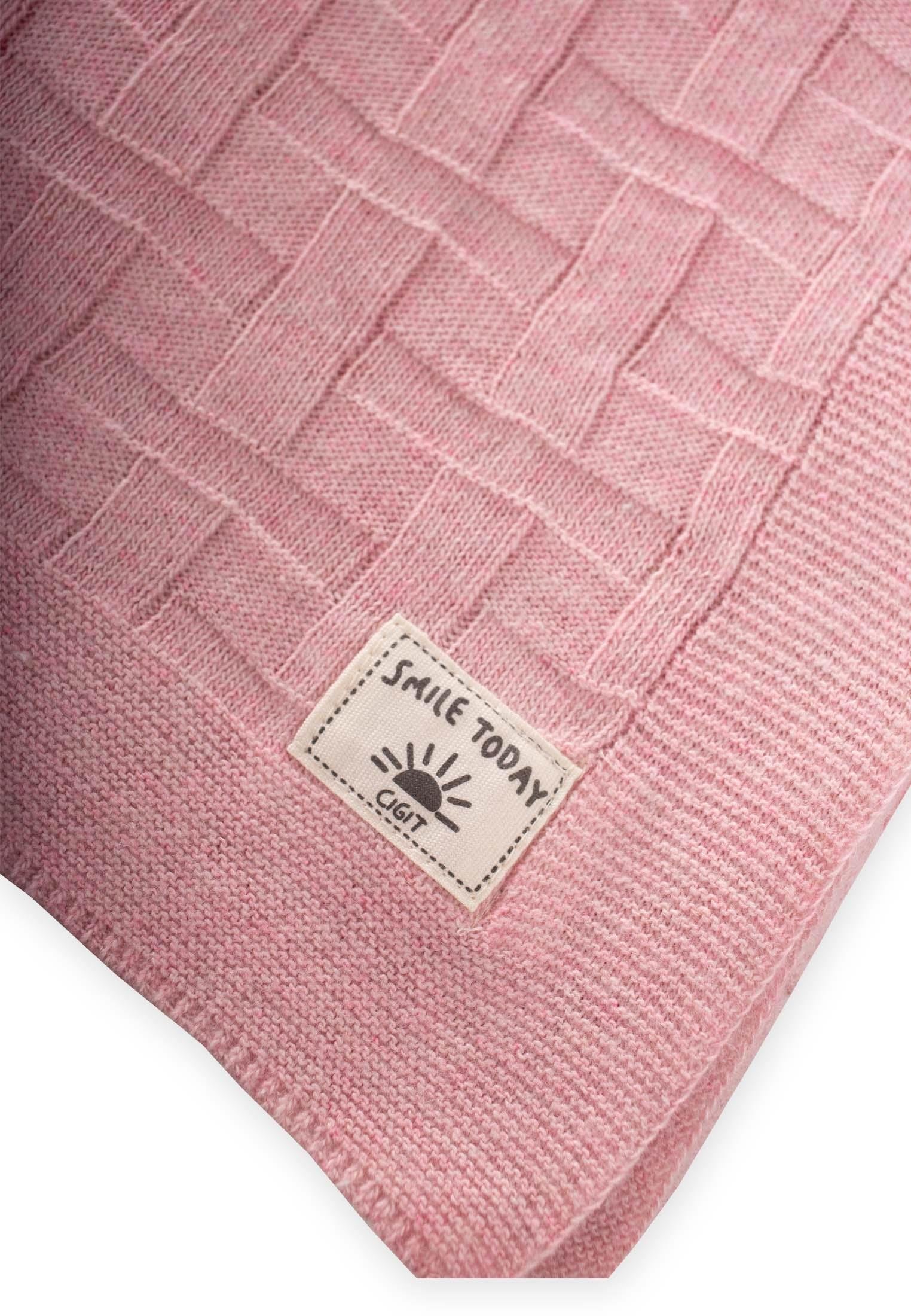 CigitJenga Desen İnce Triko Battaniye 80X100 Cm (+/-5) PEMBE