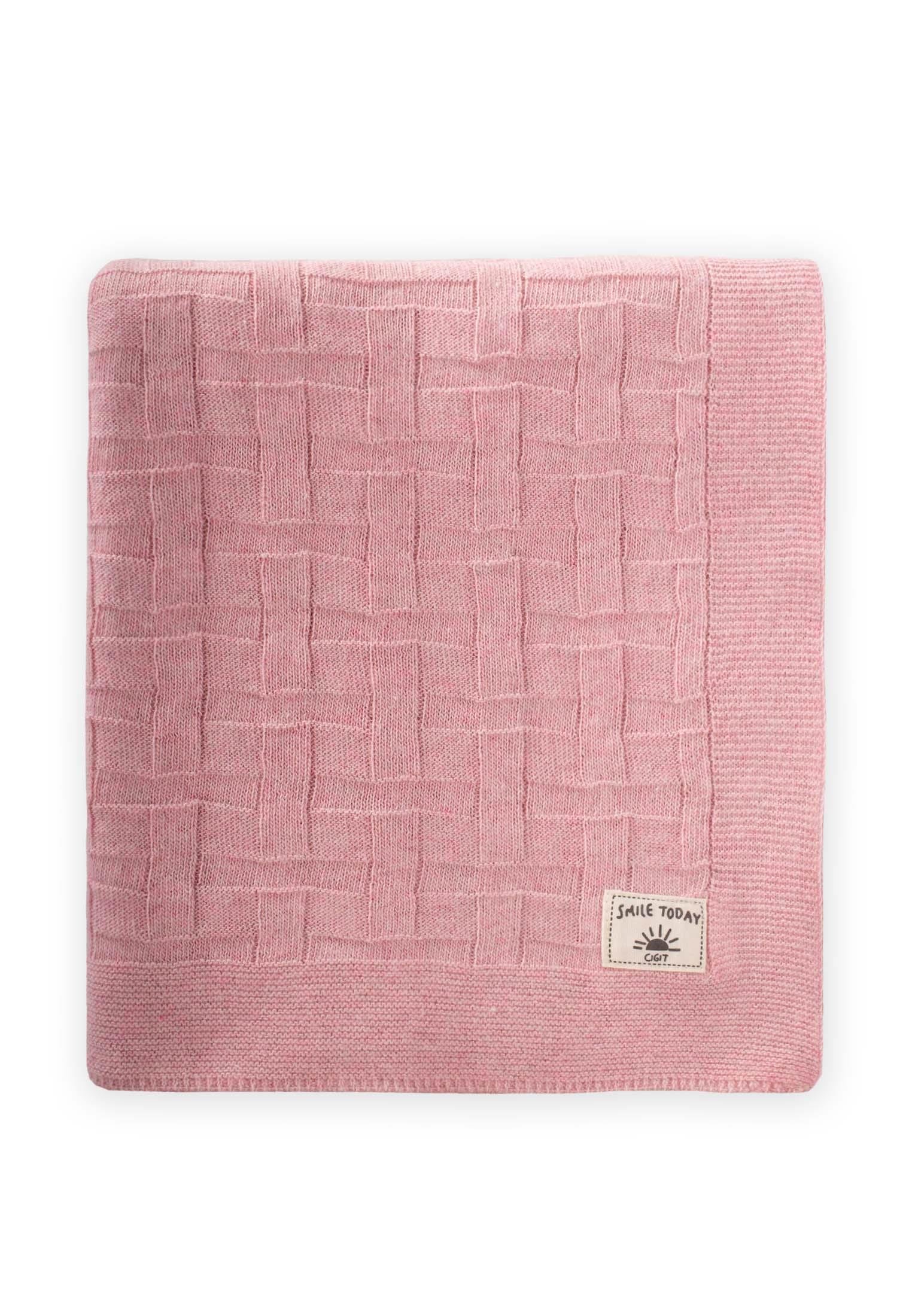 CigitJenga Desen İnce Triko Battaniye 80X100 Cm (+/-5) PEMBE