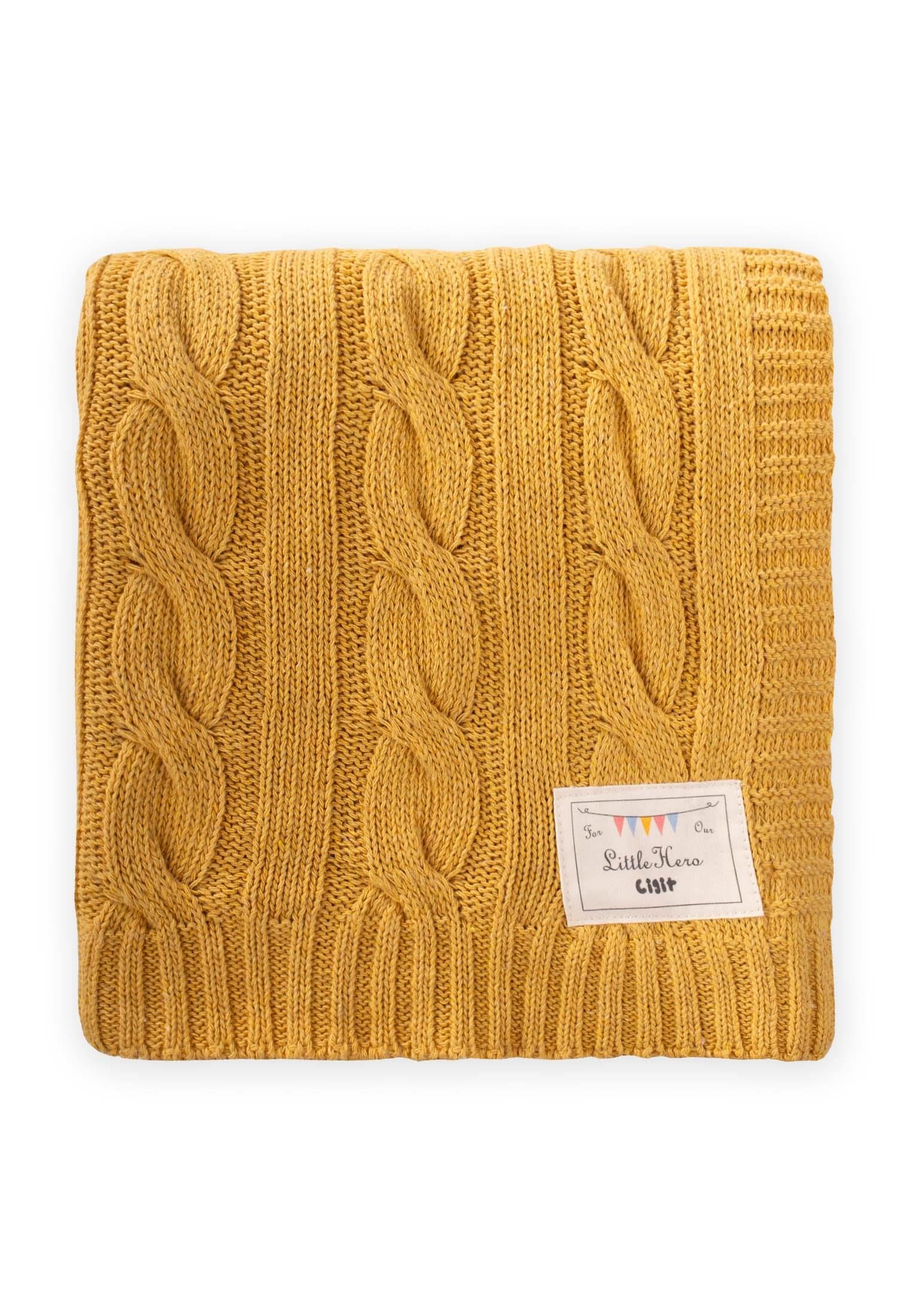 CigitSaç Örgü Triko Battaniye 80X100 Cm (+/-5 Cm) HARDAL SARI