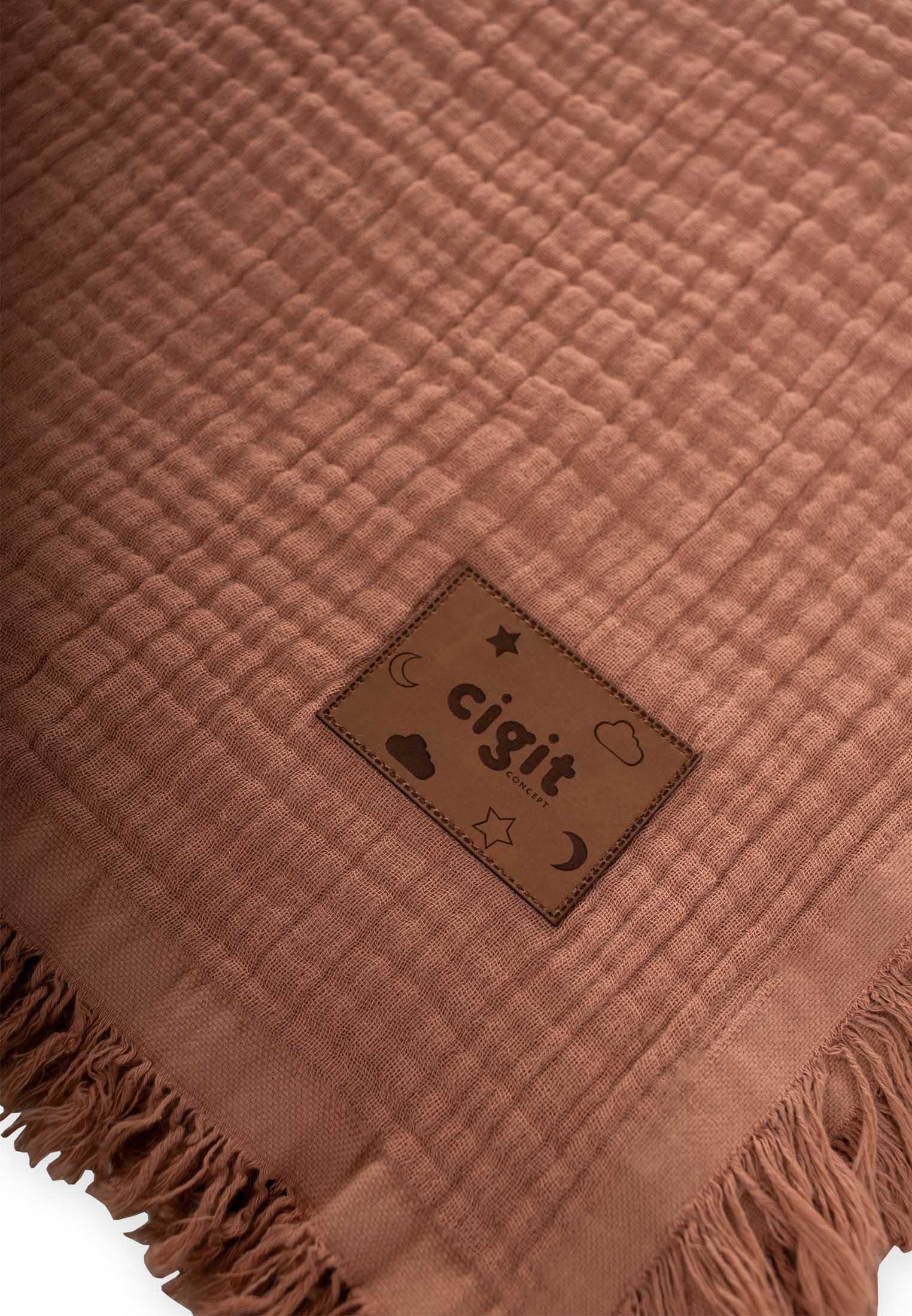 CigitFlora Model Dört Kat Saçaklı Battaniye 100X140 Cm A.KAHVE