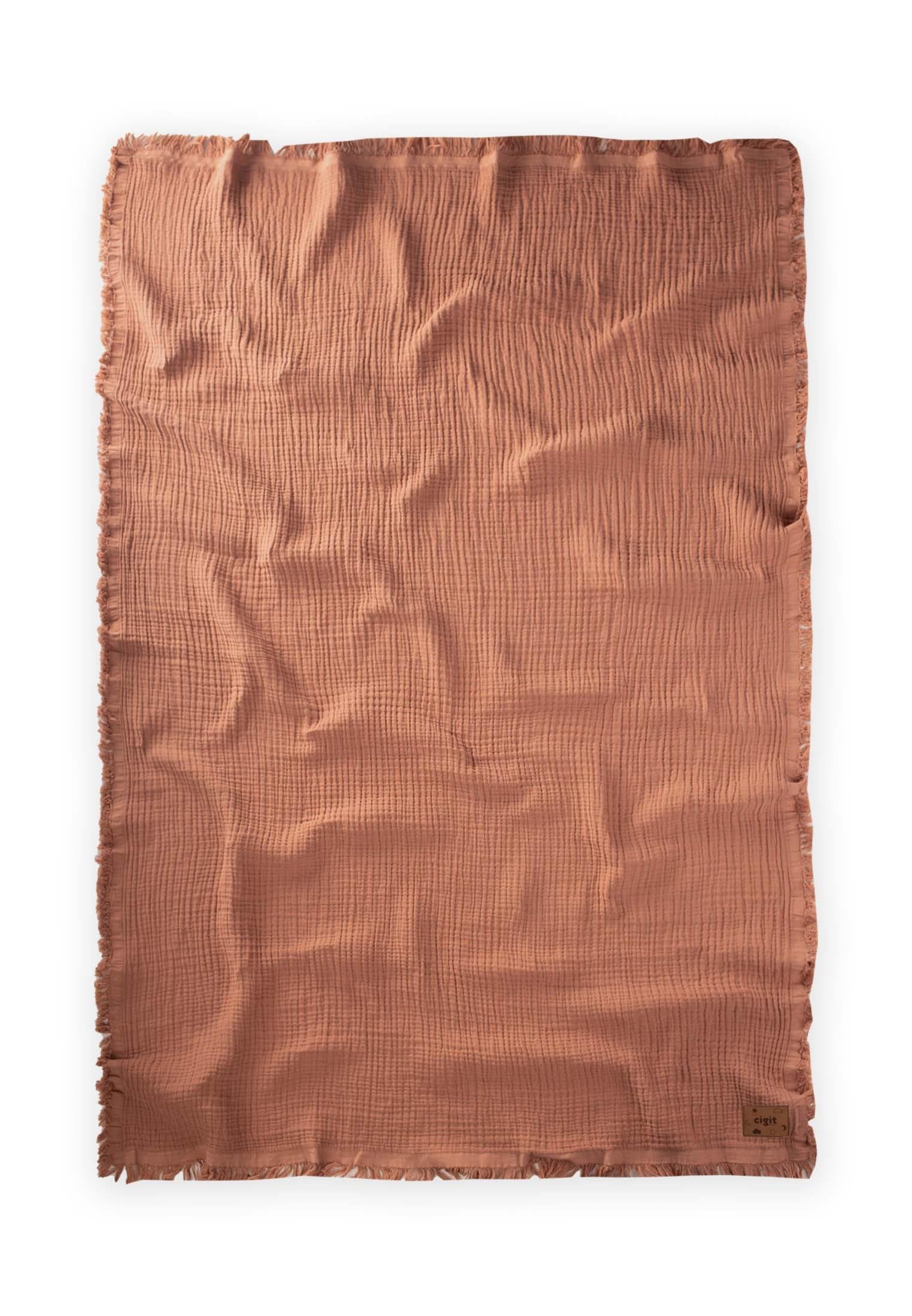 CigitFlora Model Dört Kat Saçaklı Battaniye 100X140 Cm A.KAHVE