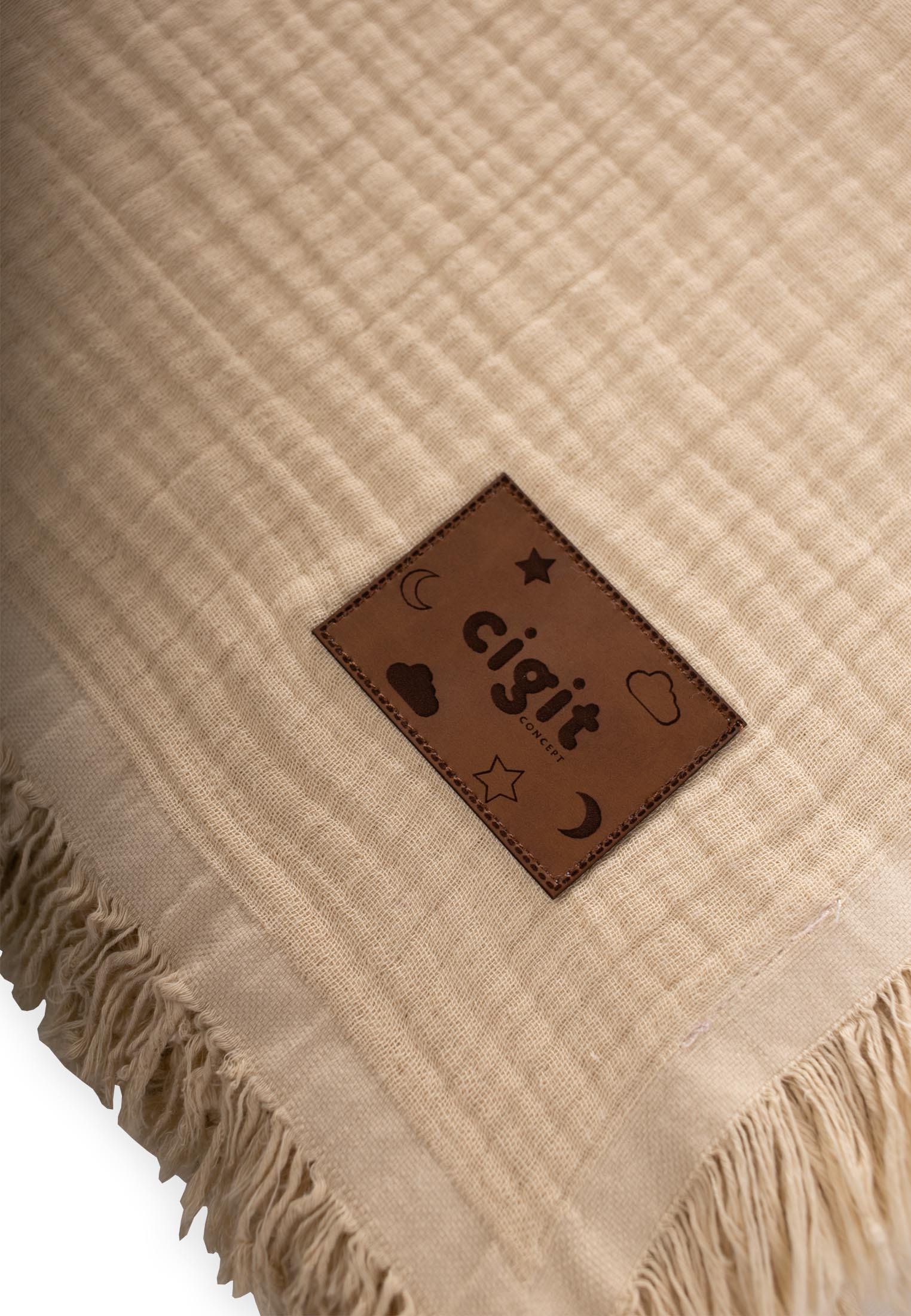 CigitBüyük Model Dört Kat Saçaklı Battaniye 140X200 Cm KUM