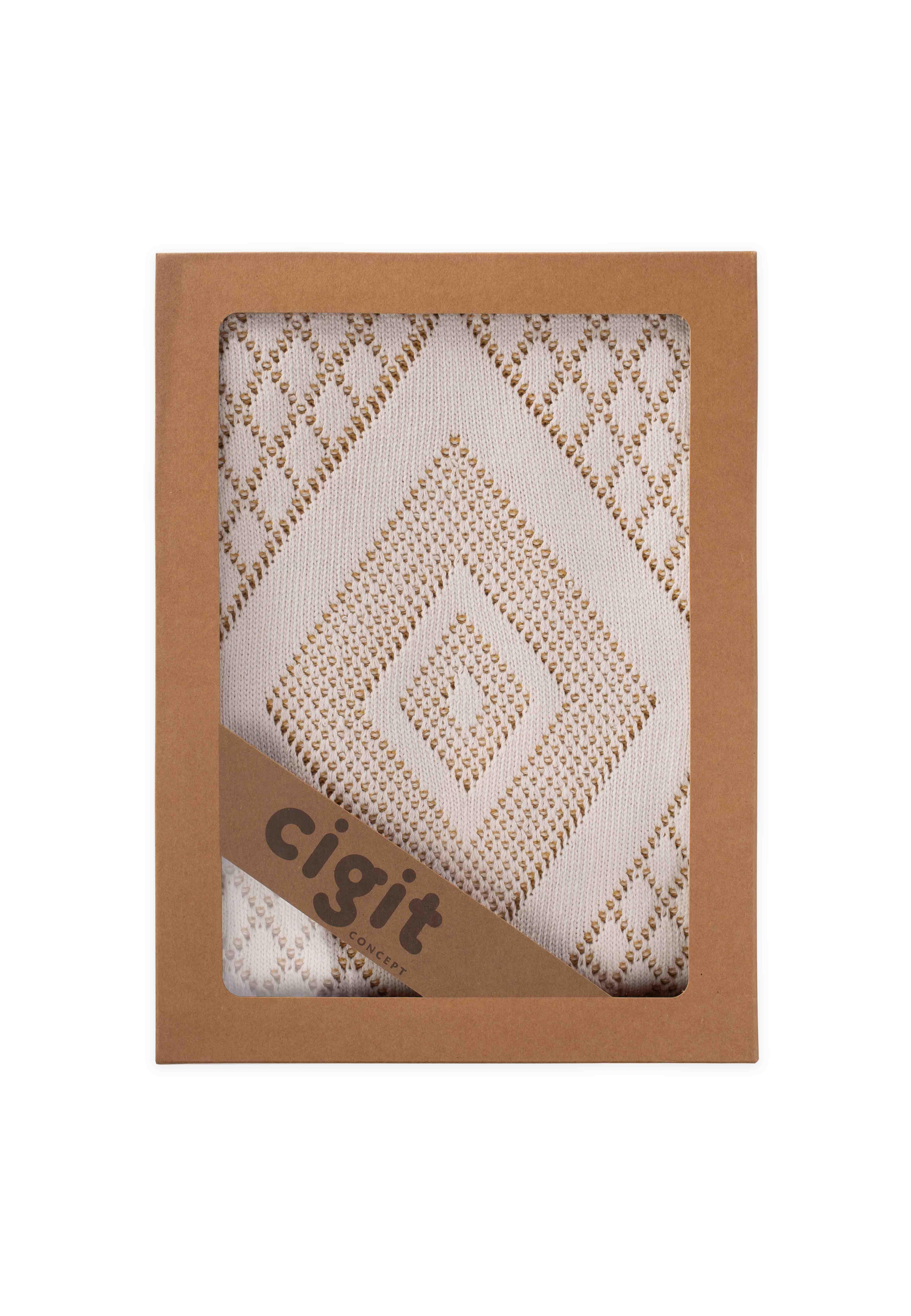 CigitFloransa Model Kutulu Battaniye 80X100 Cm EKRU HARDAL