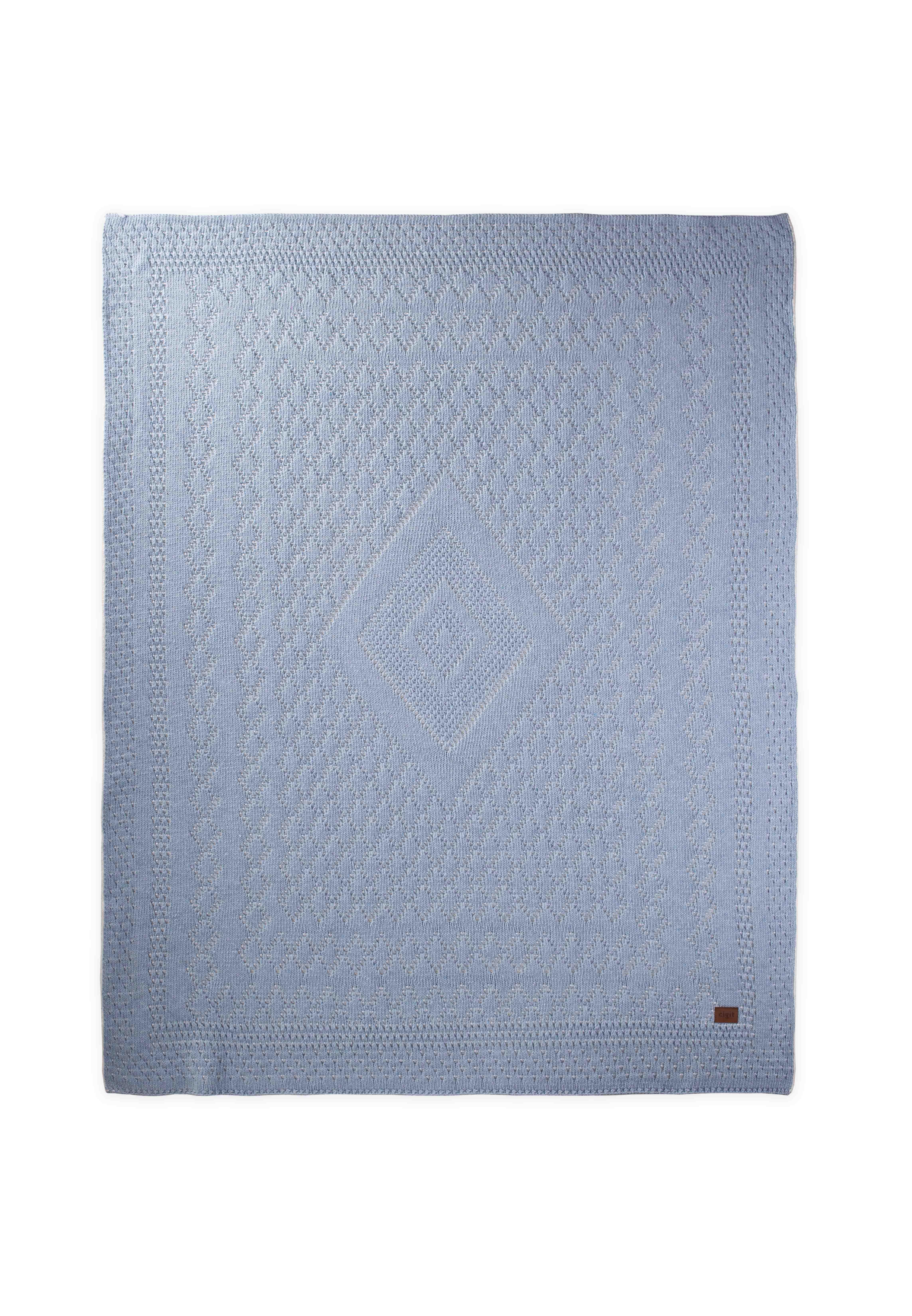 CigitFloransa Model Kutulu Battaniye 80X100 Cm MAVİ EKRU