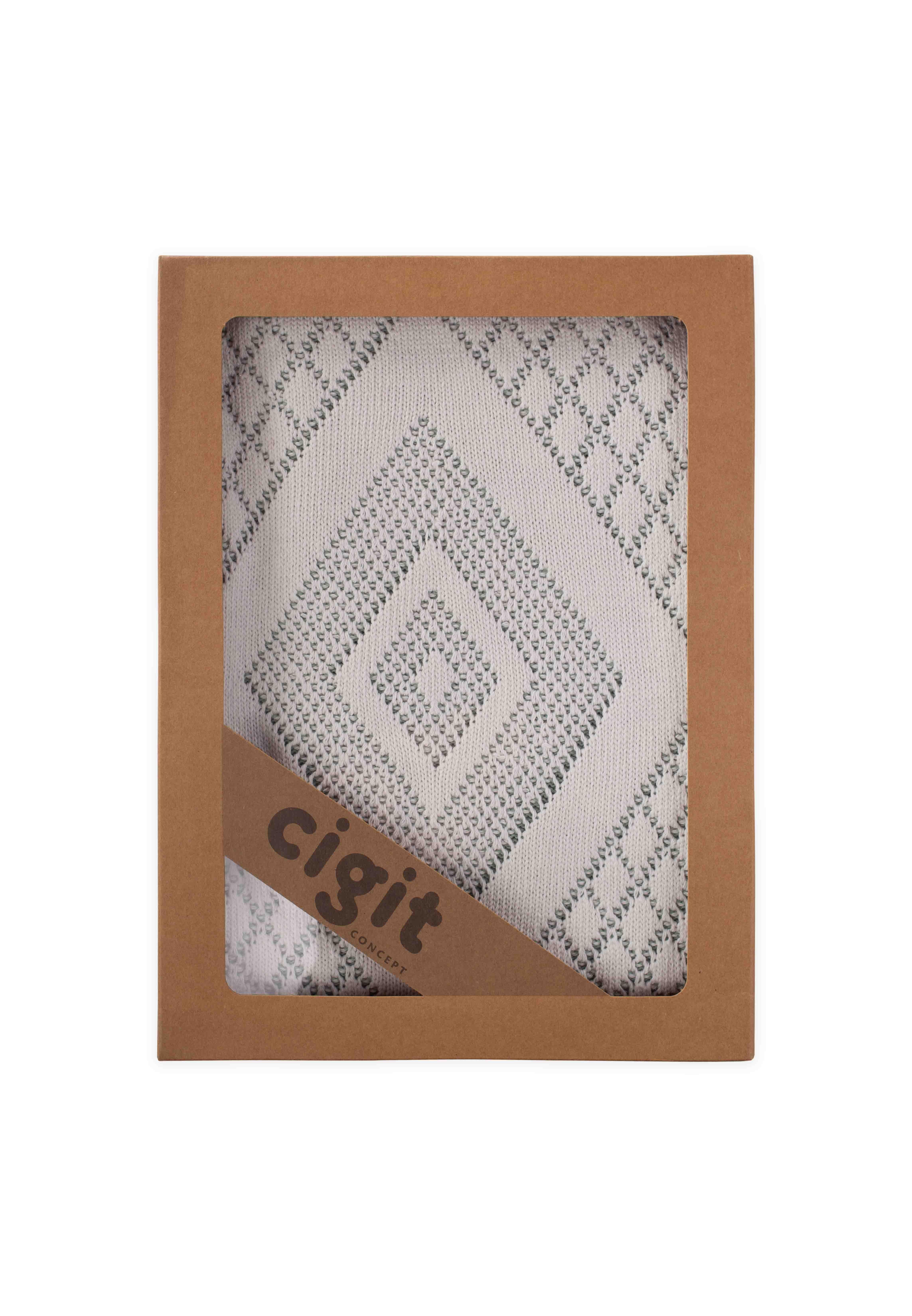 CigitFloransa Model Kutulu Battaniye 80X100 Cm EKRU MİNT