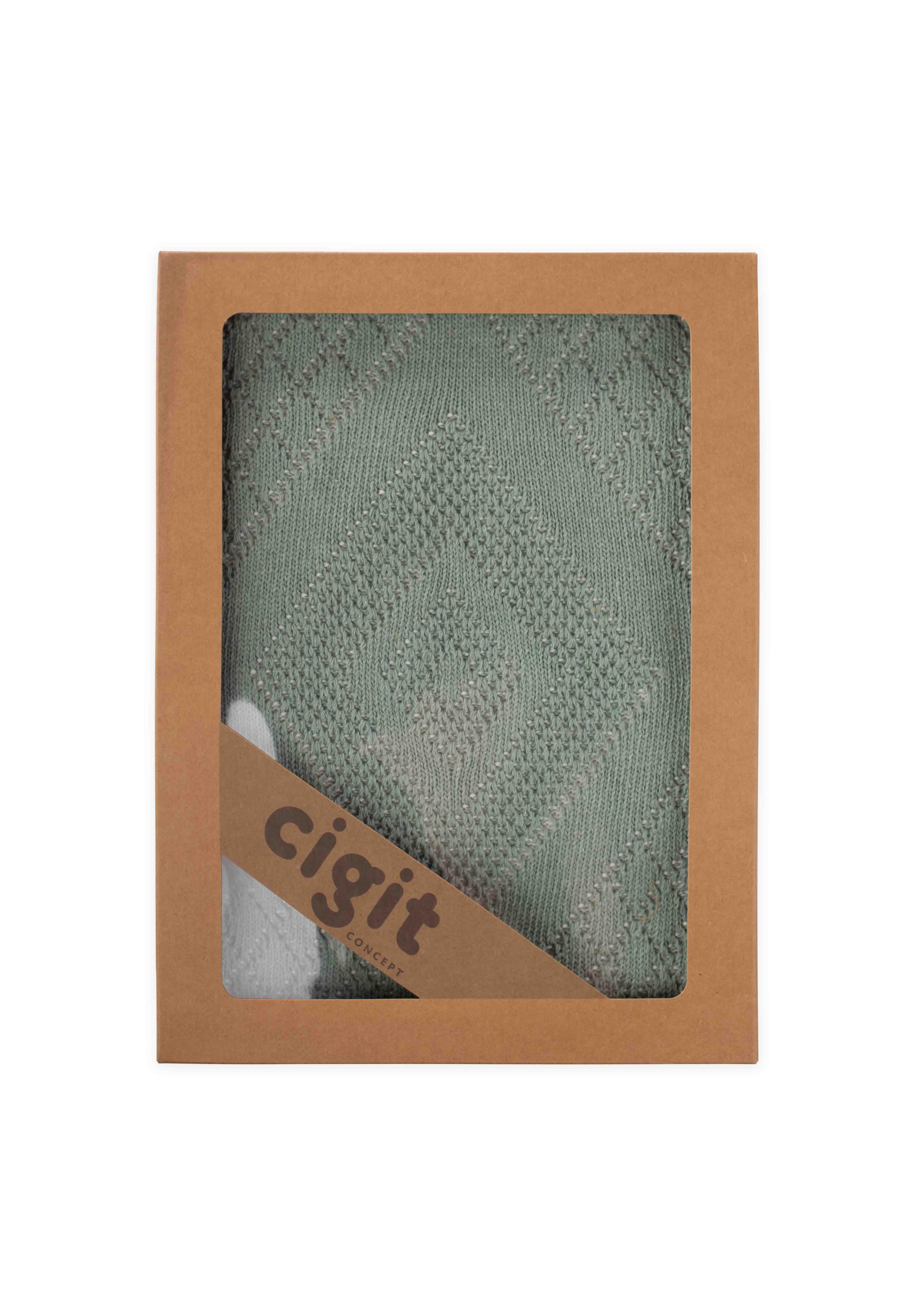 CigitFloransa Model Kutulu Battaniye 80X100 Cm MİNT EKRU