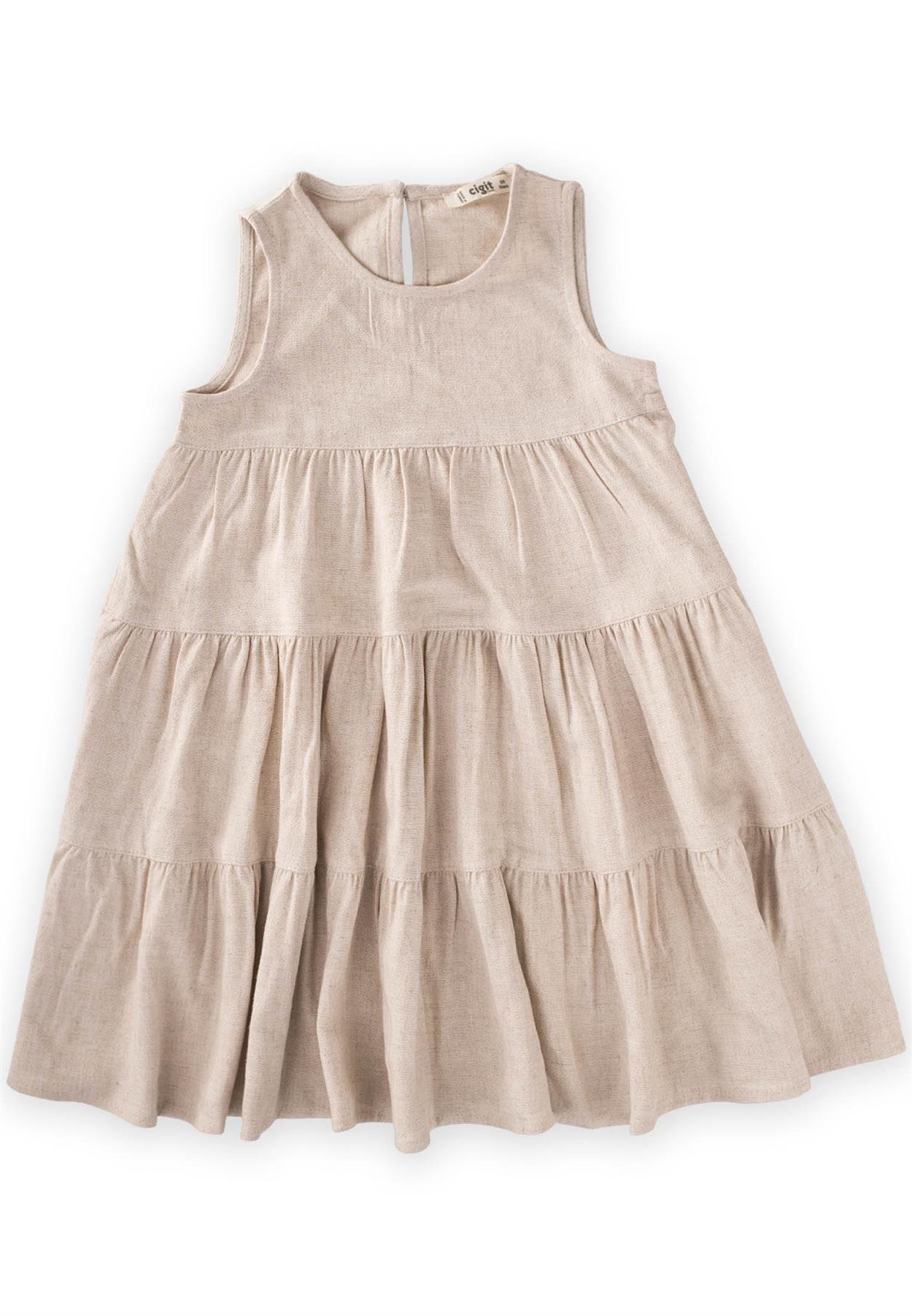 CigitBüzgülü Katlı Elbise 2-7 Yaş NATUREL