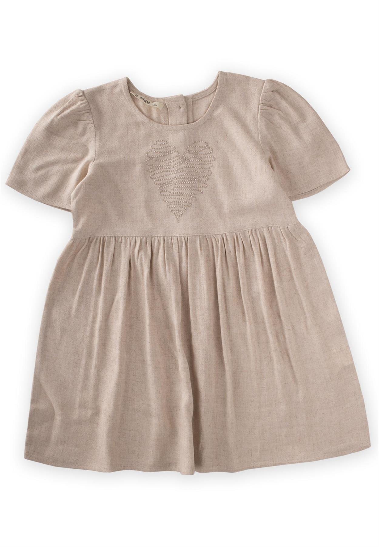 CigitKalp Taşlı Elbise 2-7 Yaş NATUREL