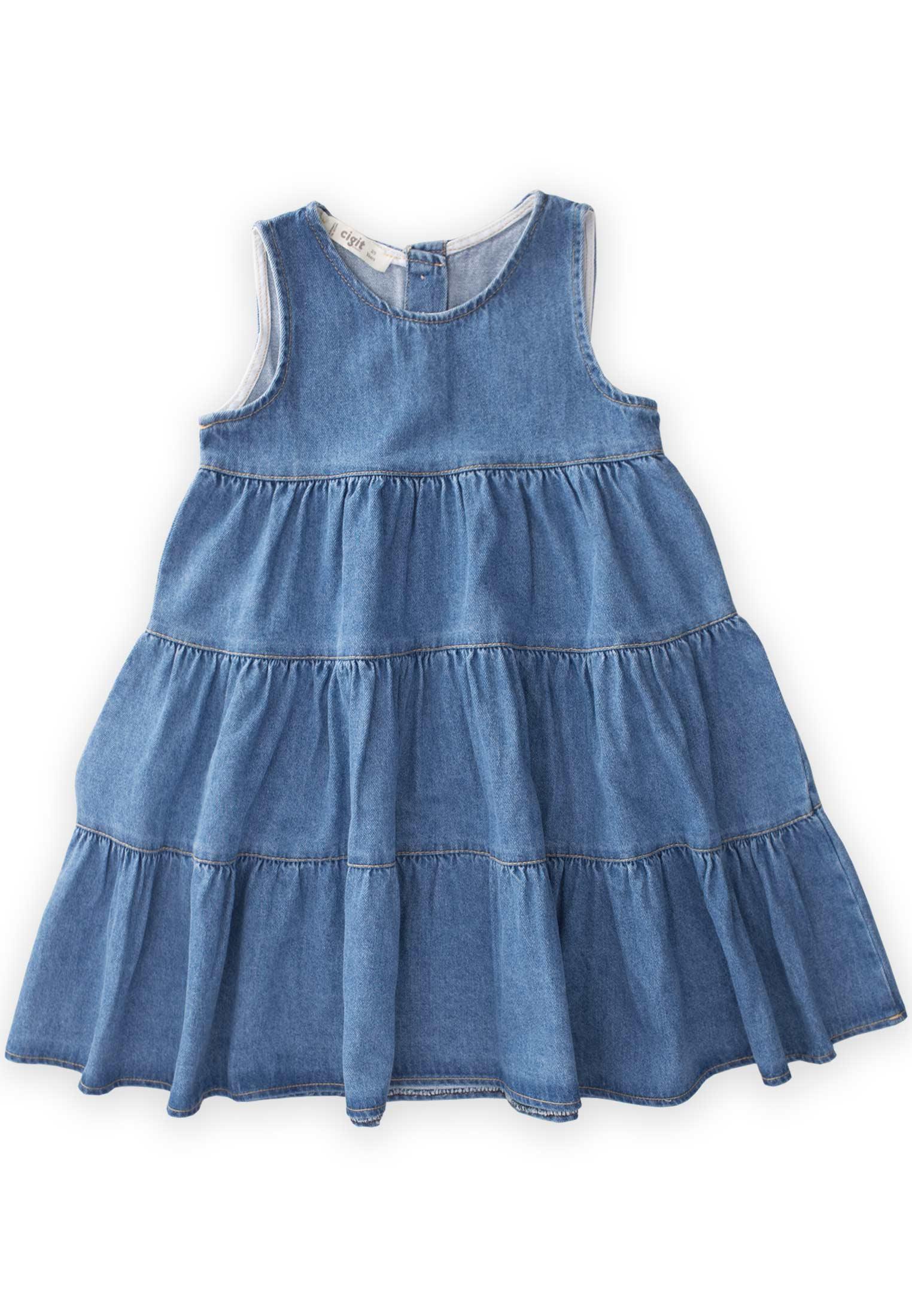 CigitKatlı Kot Elbise 2-7 Yaş MAVİ