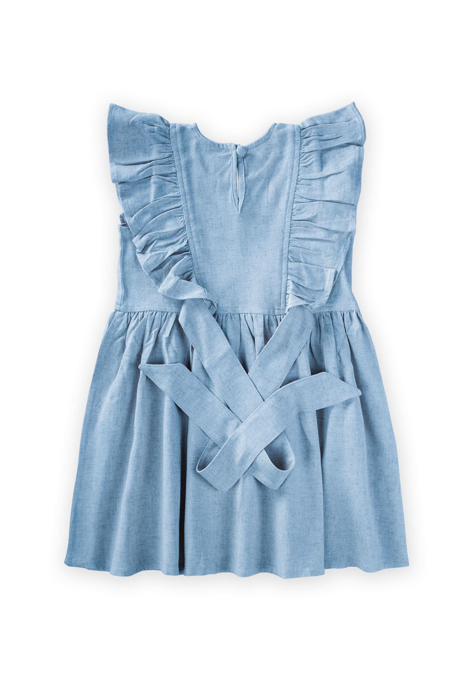 CigitYanları Bağcıklı Keten elbise 2-7 Yaş MAVİ