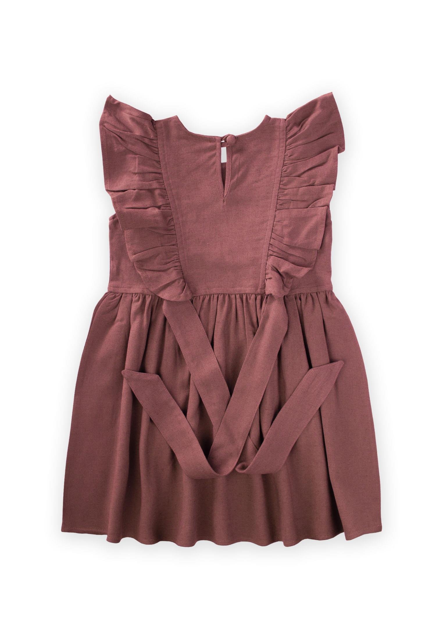 CigitYanları Bağcıklı Keten elbise 2-7 Yaş MÜRDÜM