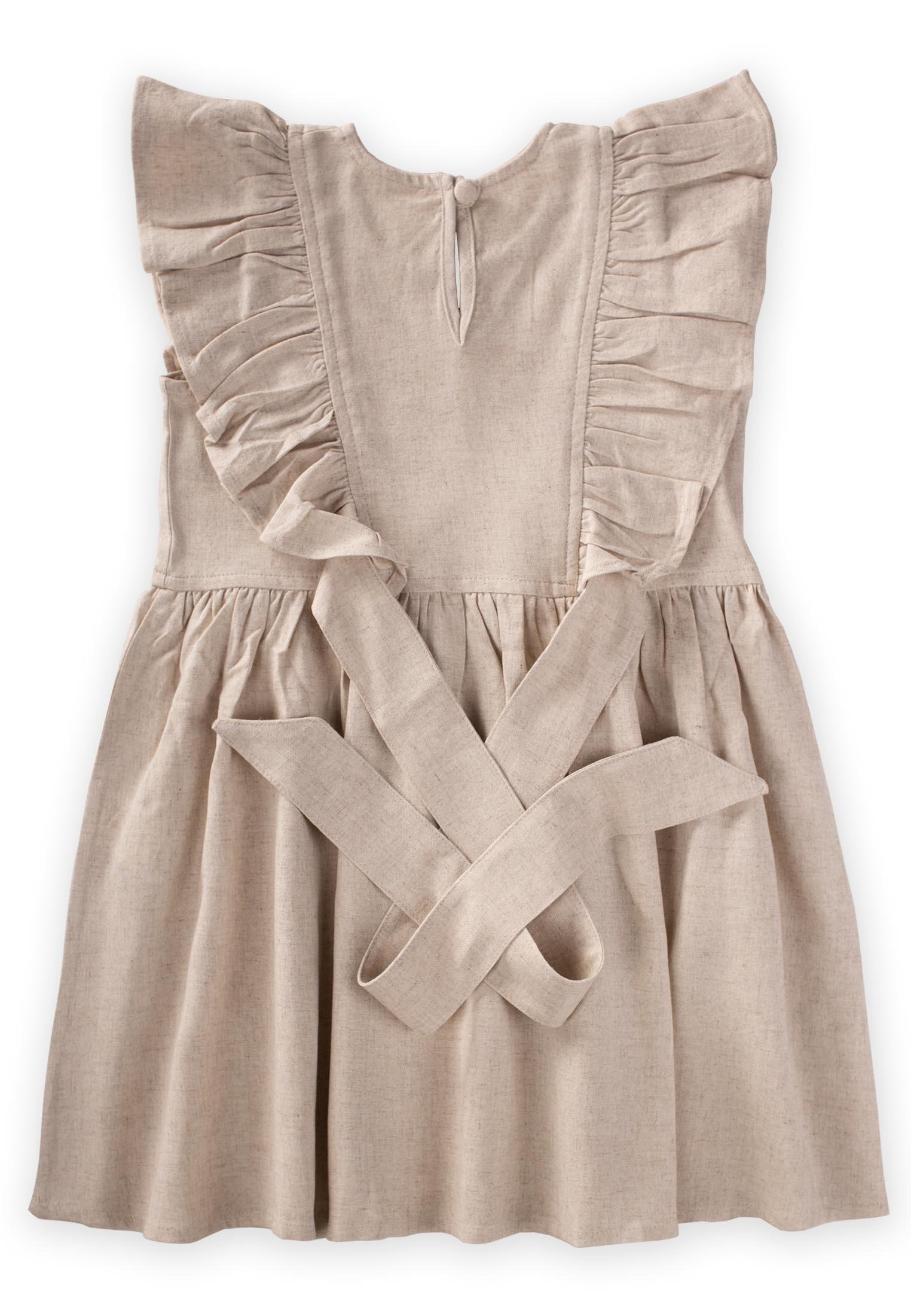 CigitYanları Bağcıklı Keten elbise 2-7 Yaş NATUREL