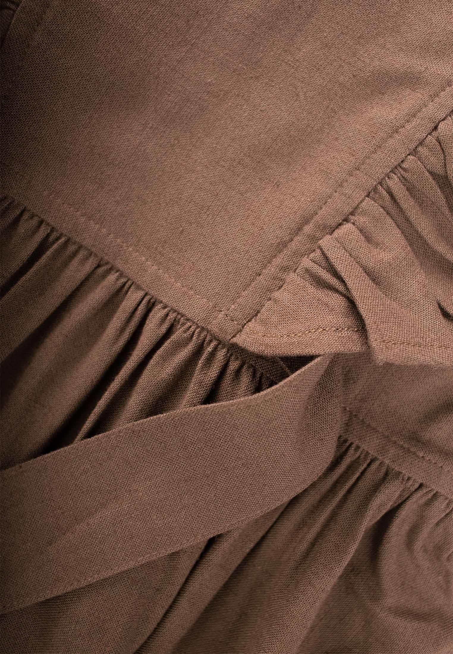 CigitYanları Bağcıklı Keten elbise 2-7 Yaş CARAMEL