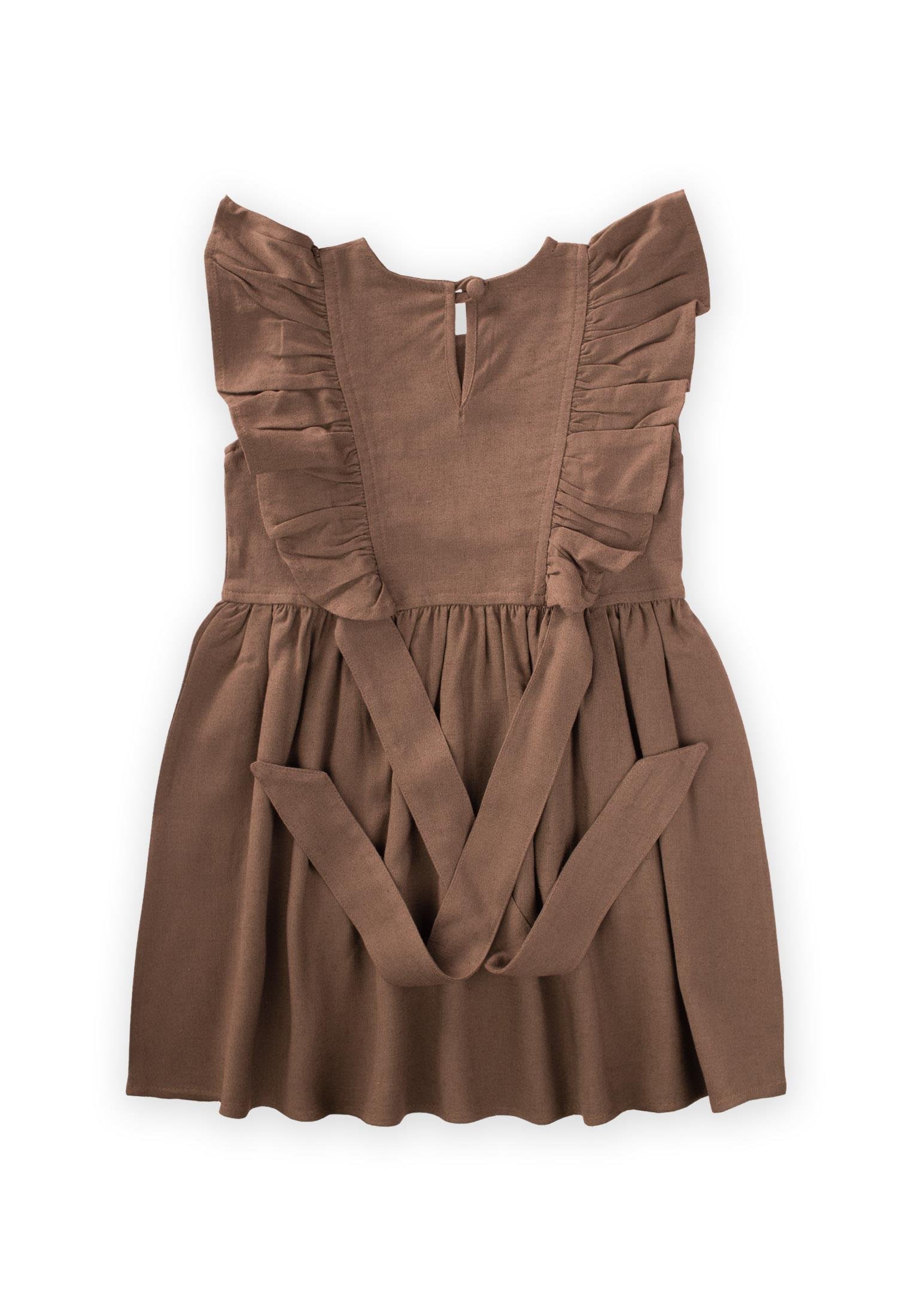 CigitYanları Bağcıklı Keten elbise 2-7 Yaş CARAMEL