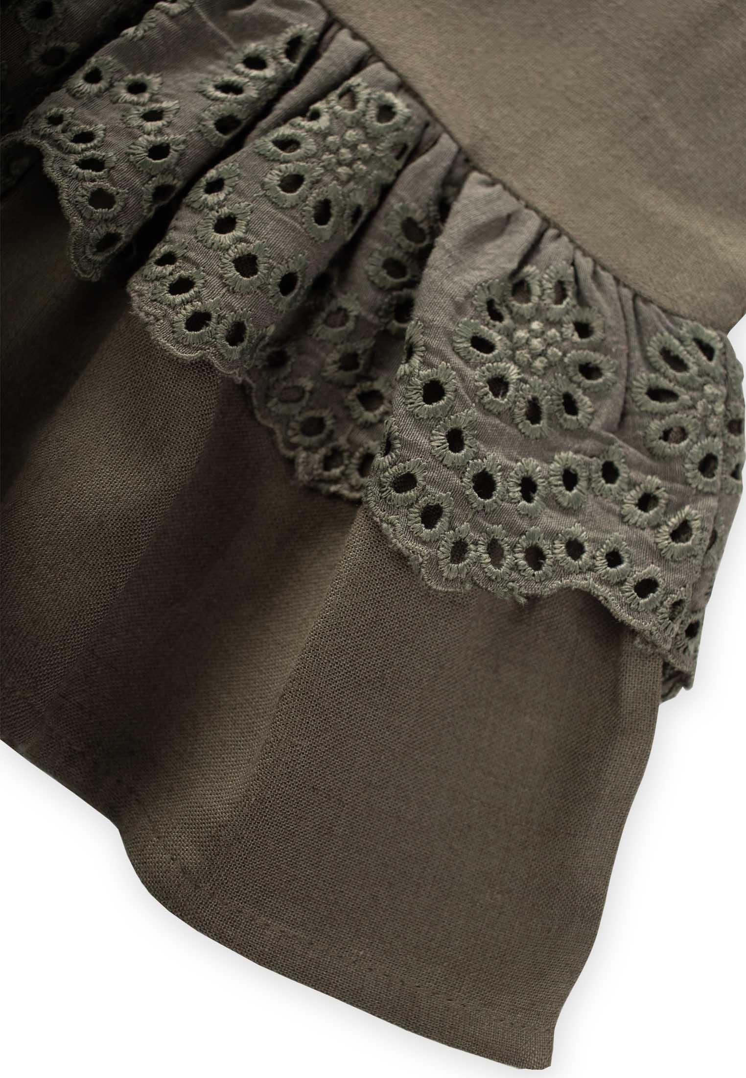 CigitBel Tambur Dantelli Keten Bluz 2-7 Yaş HAKİ YEŞİL