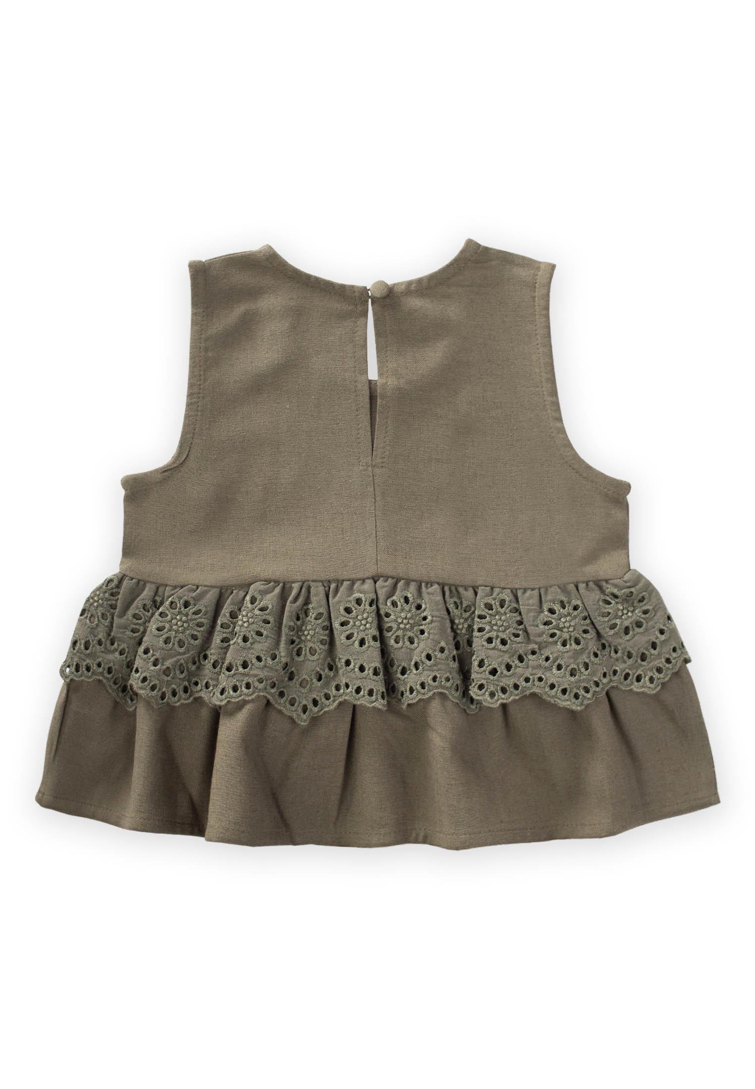 CigitBel Tambur Dantelli Keten Bluz 2-7 Yaş HAKİ YEŞİL