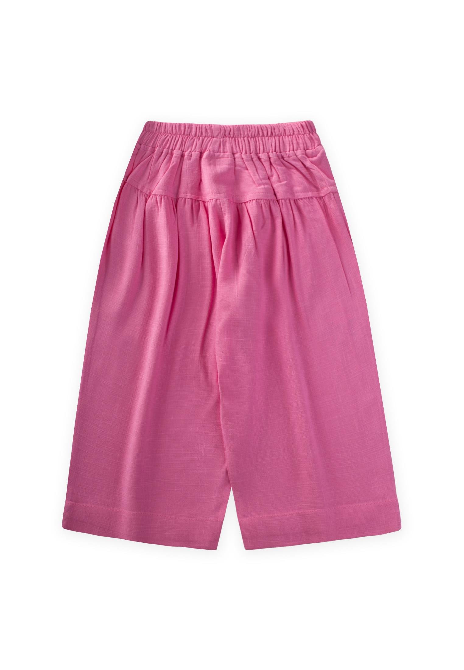 CigitKorsajlı Büzgülü Keten Pantolon 2-7 Yaş PEMBE