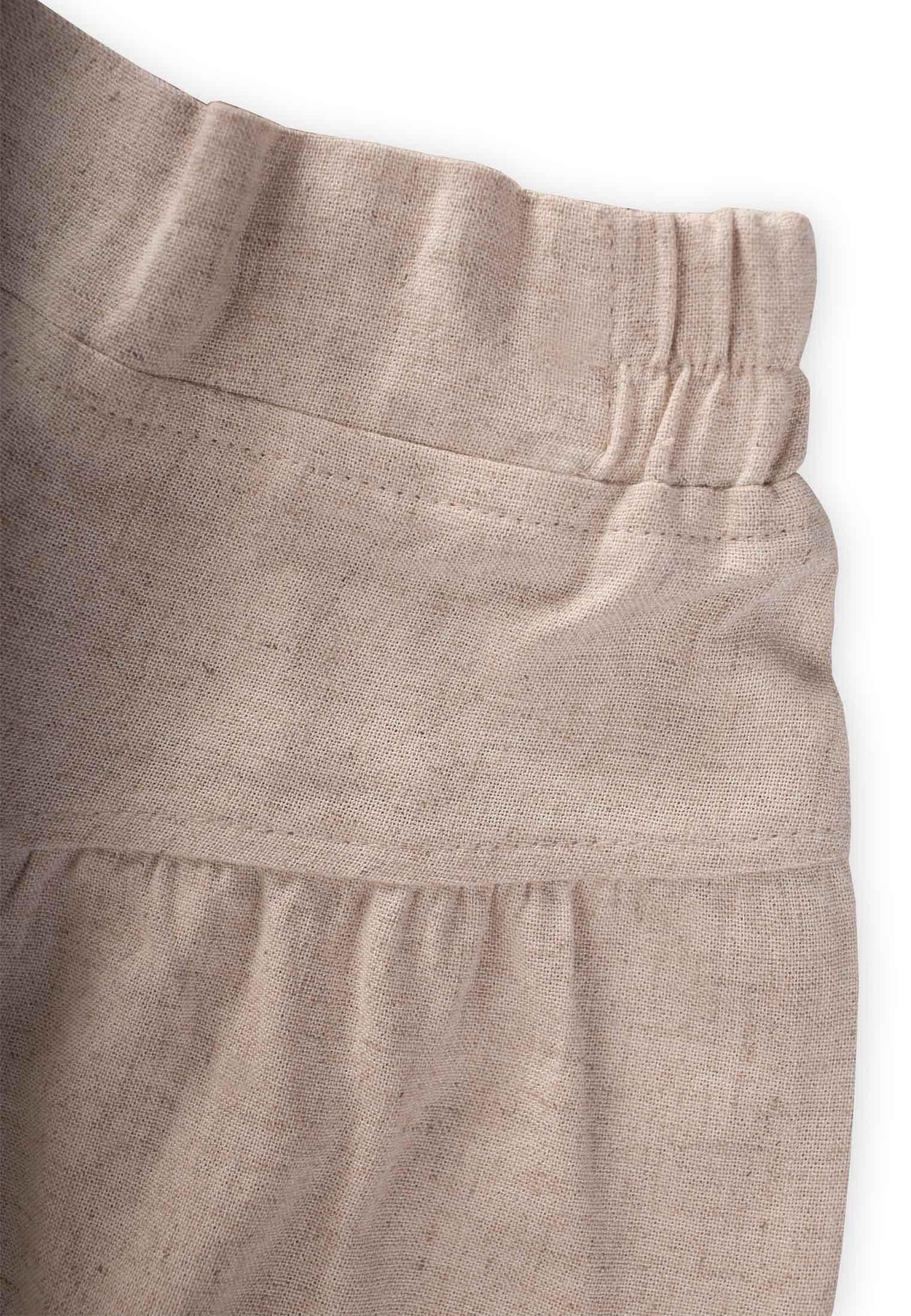 CigitKorsajlı Büzgülü Keten Pantolon 2-7 Yaş NATUREL