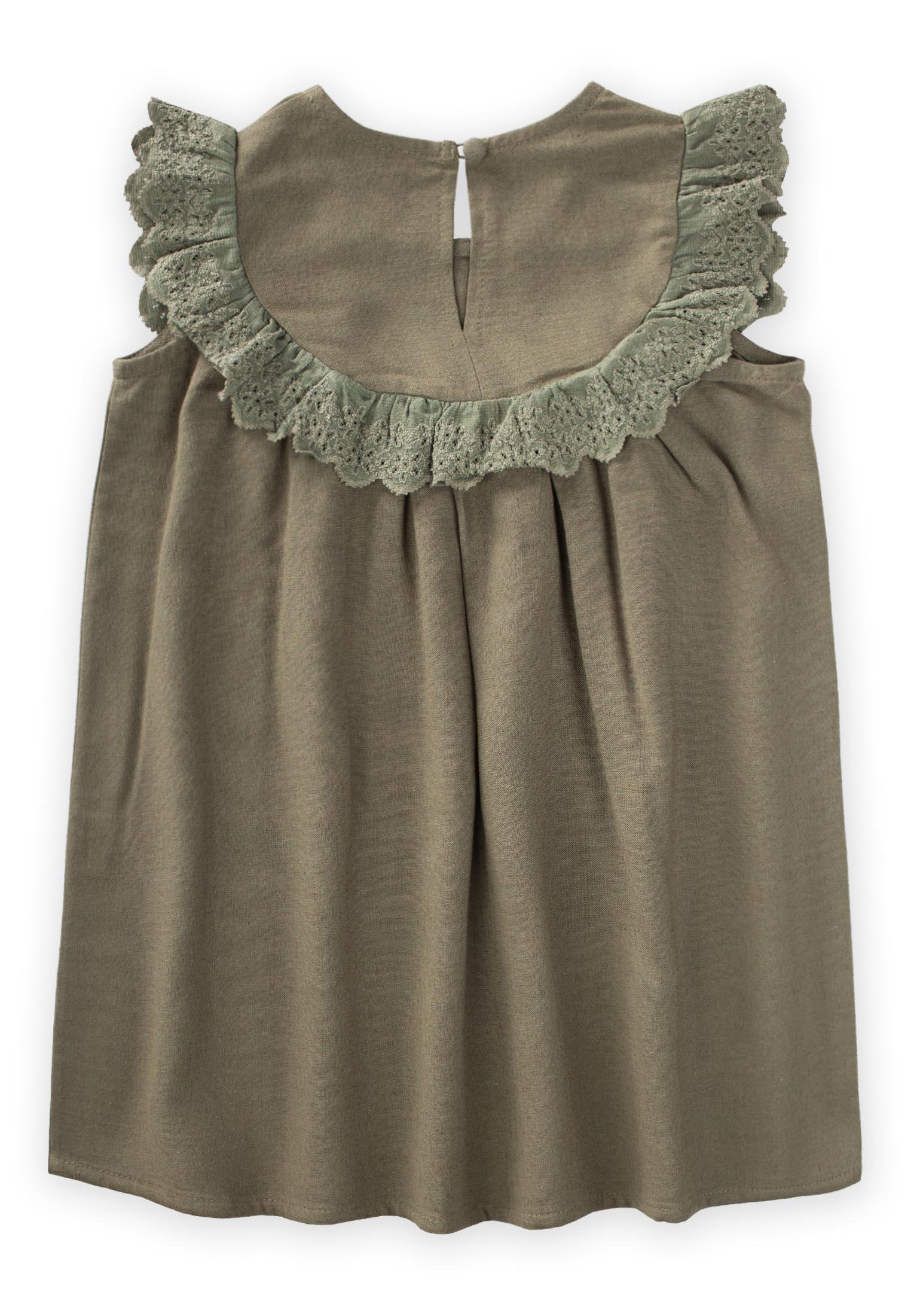 CigitRobadan Dantelli Keten Bluz 2-7 Yaş HAKİ YEŞİL