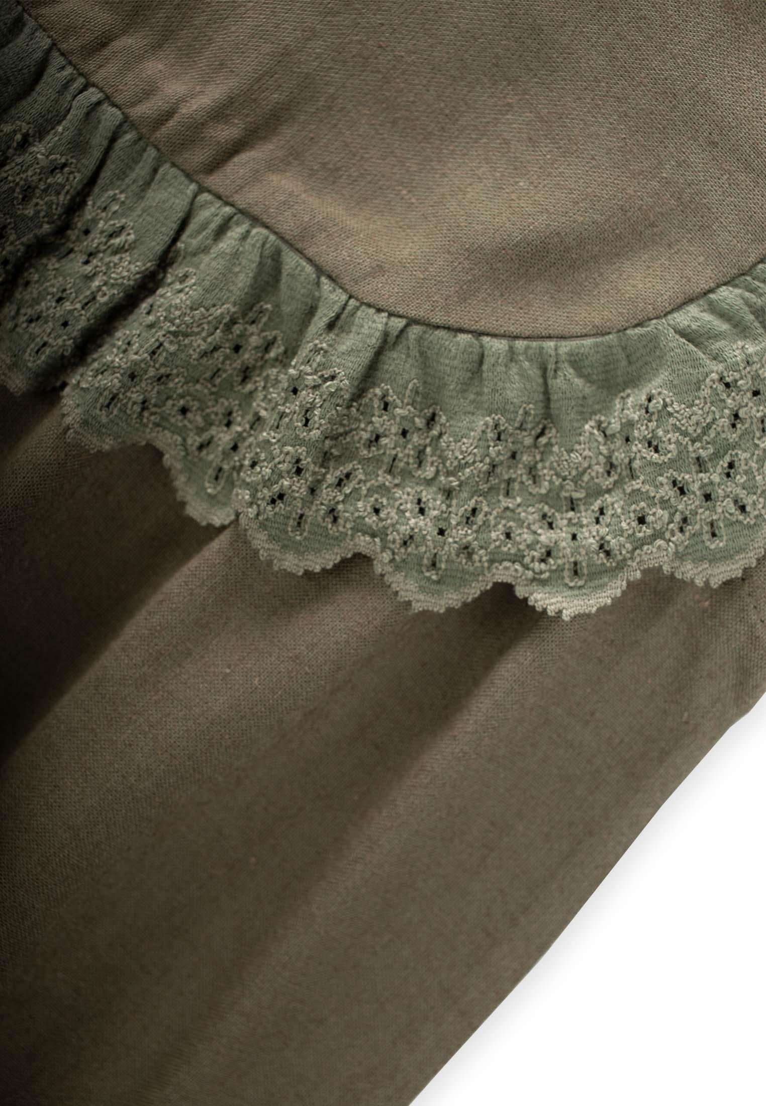 CigitRobadan Dantelli Keten Bluz 2-7 Yaş HAKİ YEŞİL