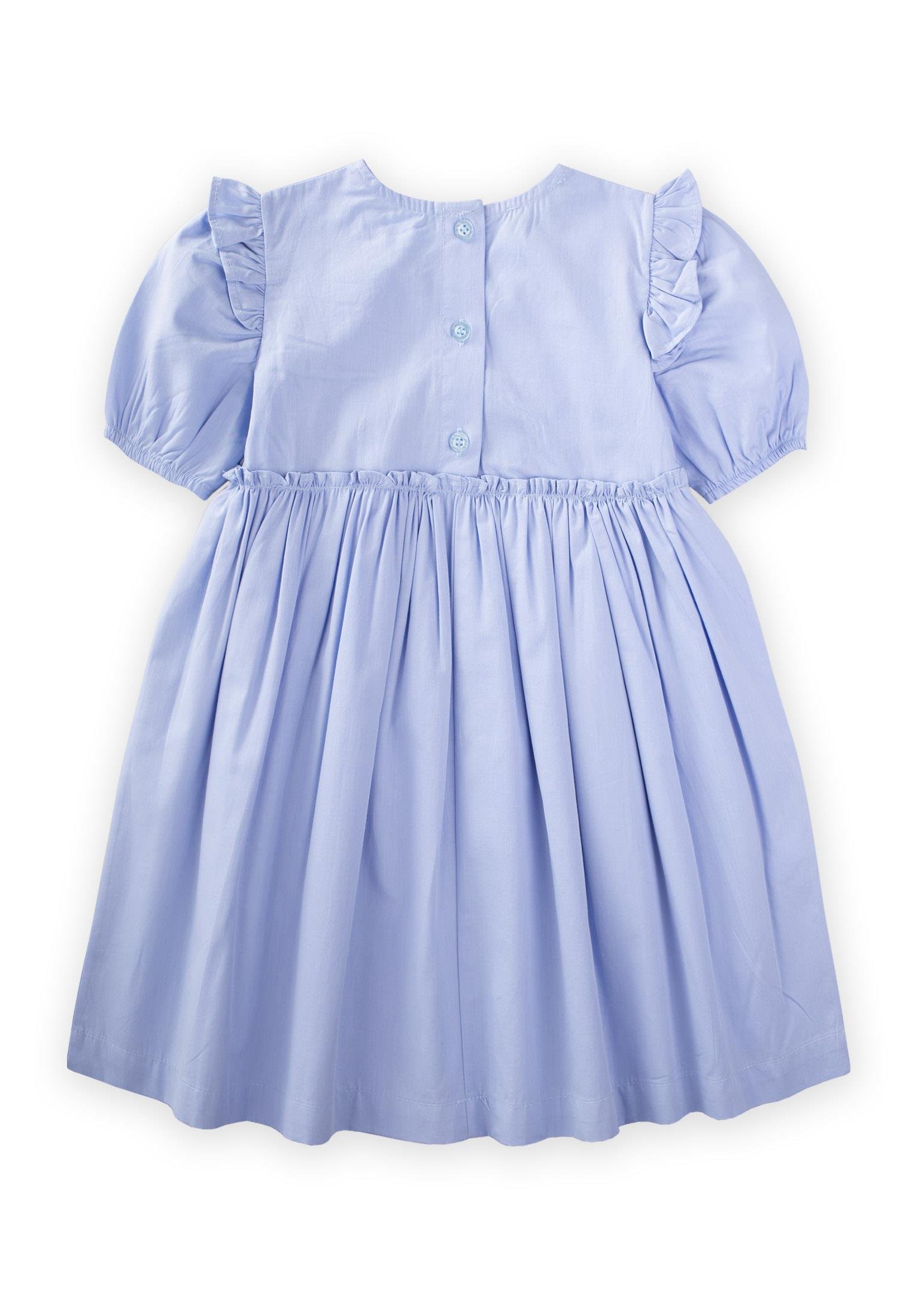 CigitRobadan Fırfır Büzgülü Poplin Elbise 2-7 Yaş MAVİ