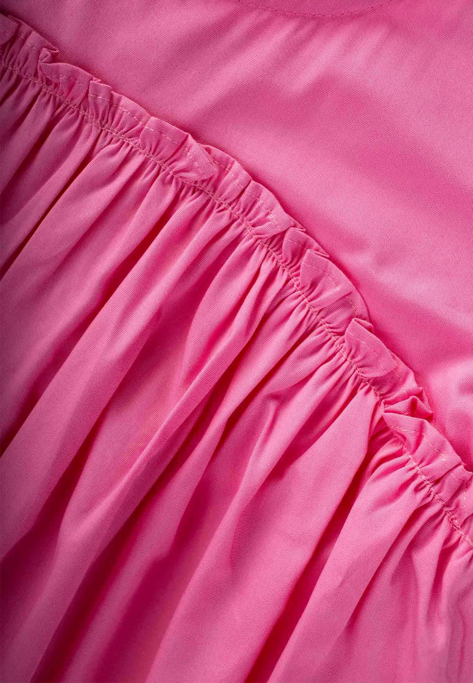 CigitRobadan Fırfır Büzgülü Poplin Elbise 2-7 Yaş PEMBE