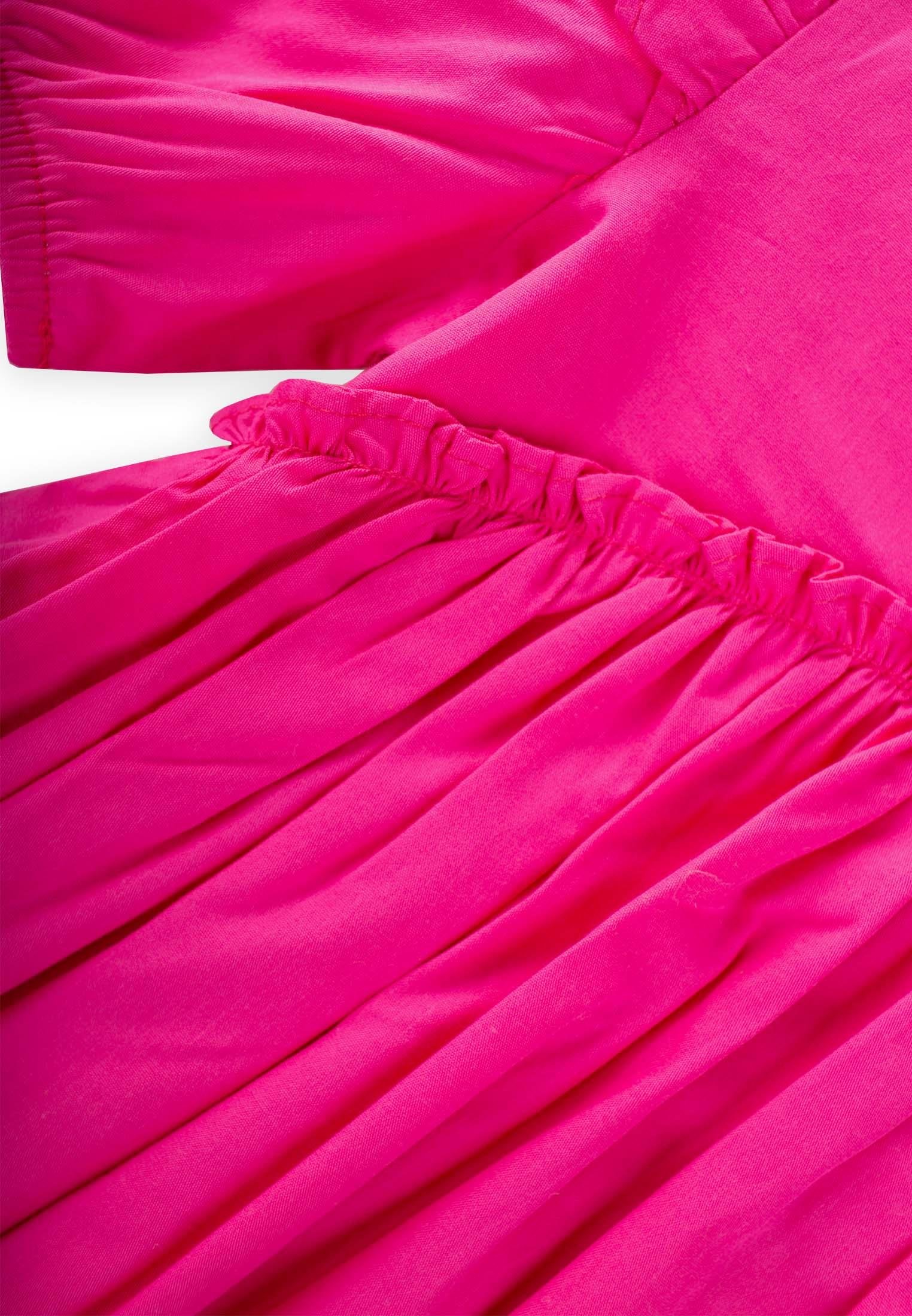 CigitRobadan Fırfır Büzgülü Poplin Elbise 2-7 Yaş FUŞYA