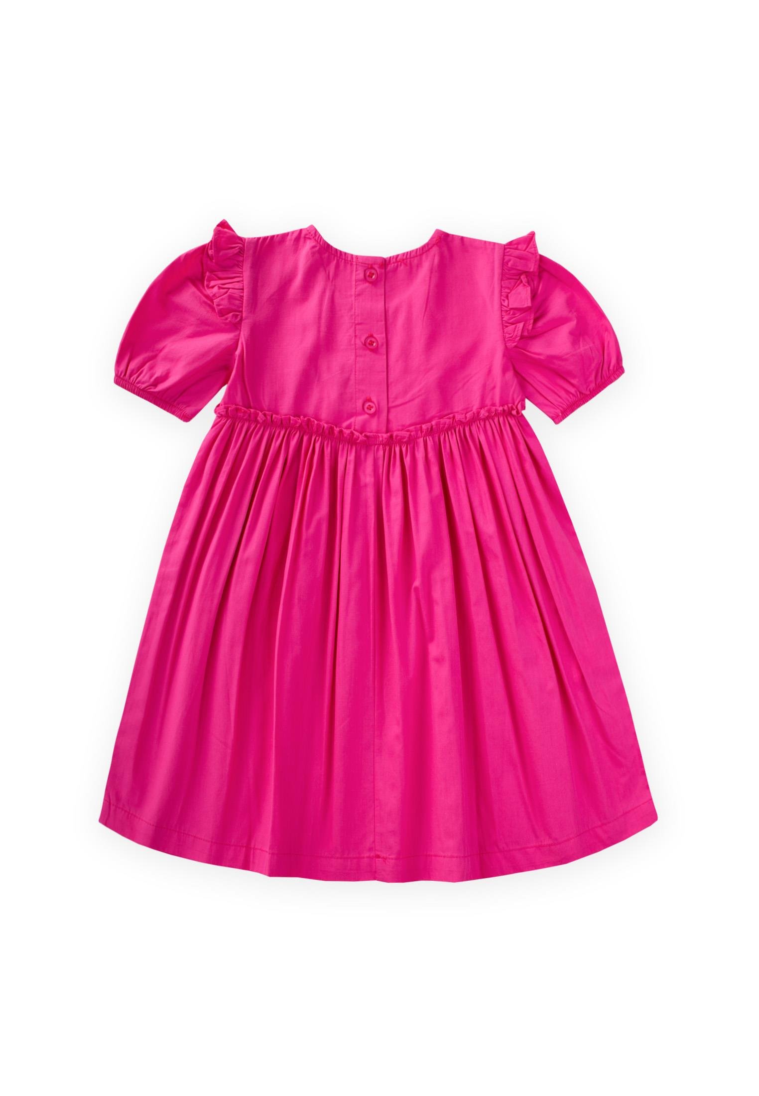 CigitRobadan Fırfır Büzgülü Poplin Elbise 2-7 Yaş FUŞYA