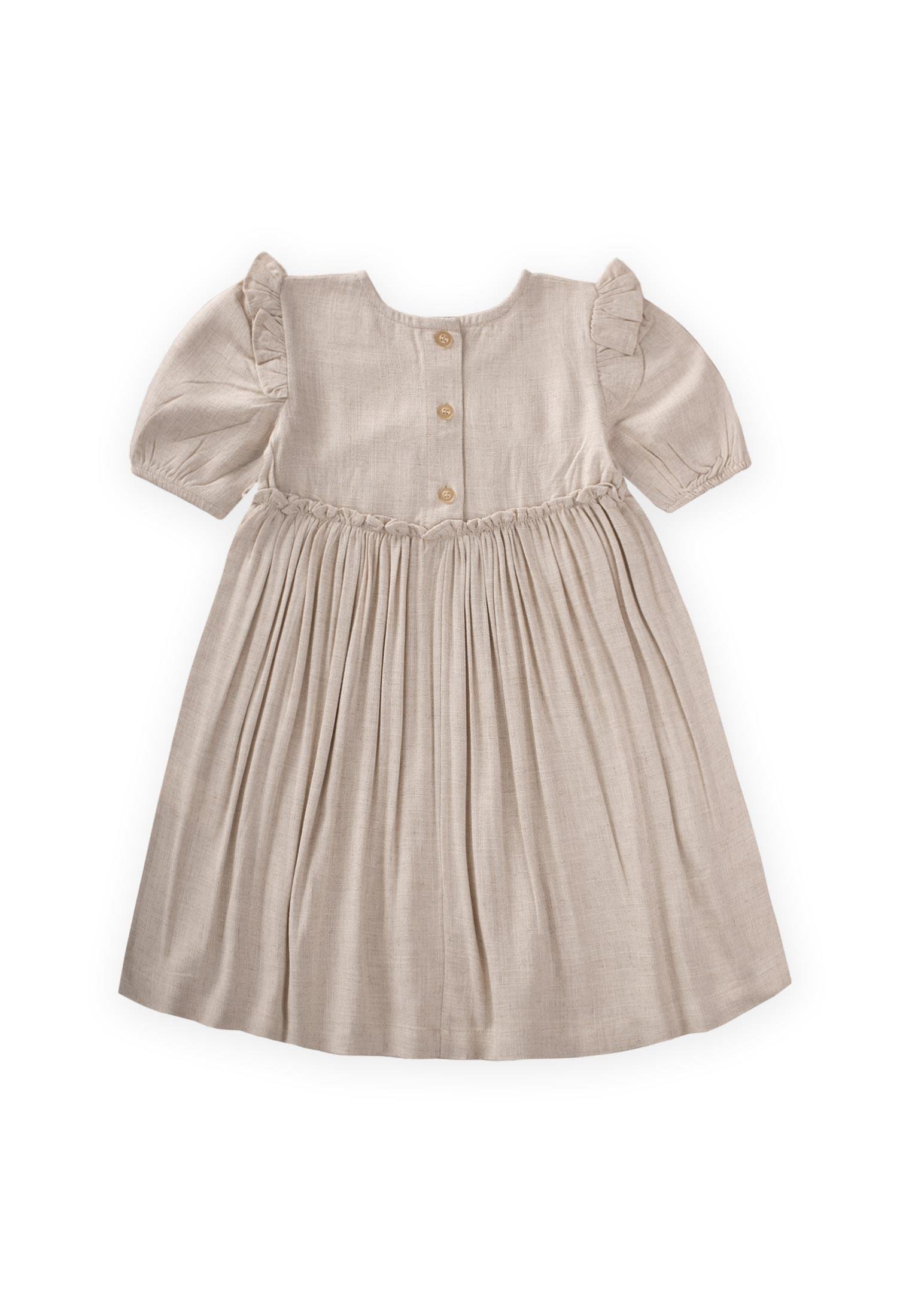 CigitRobadan Fırfır Büzgülü Poplin Elbise 2-7 Yaş NATUREL