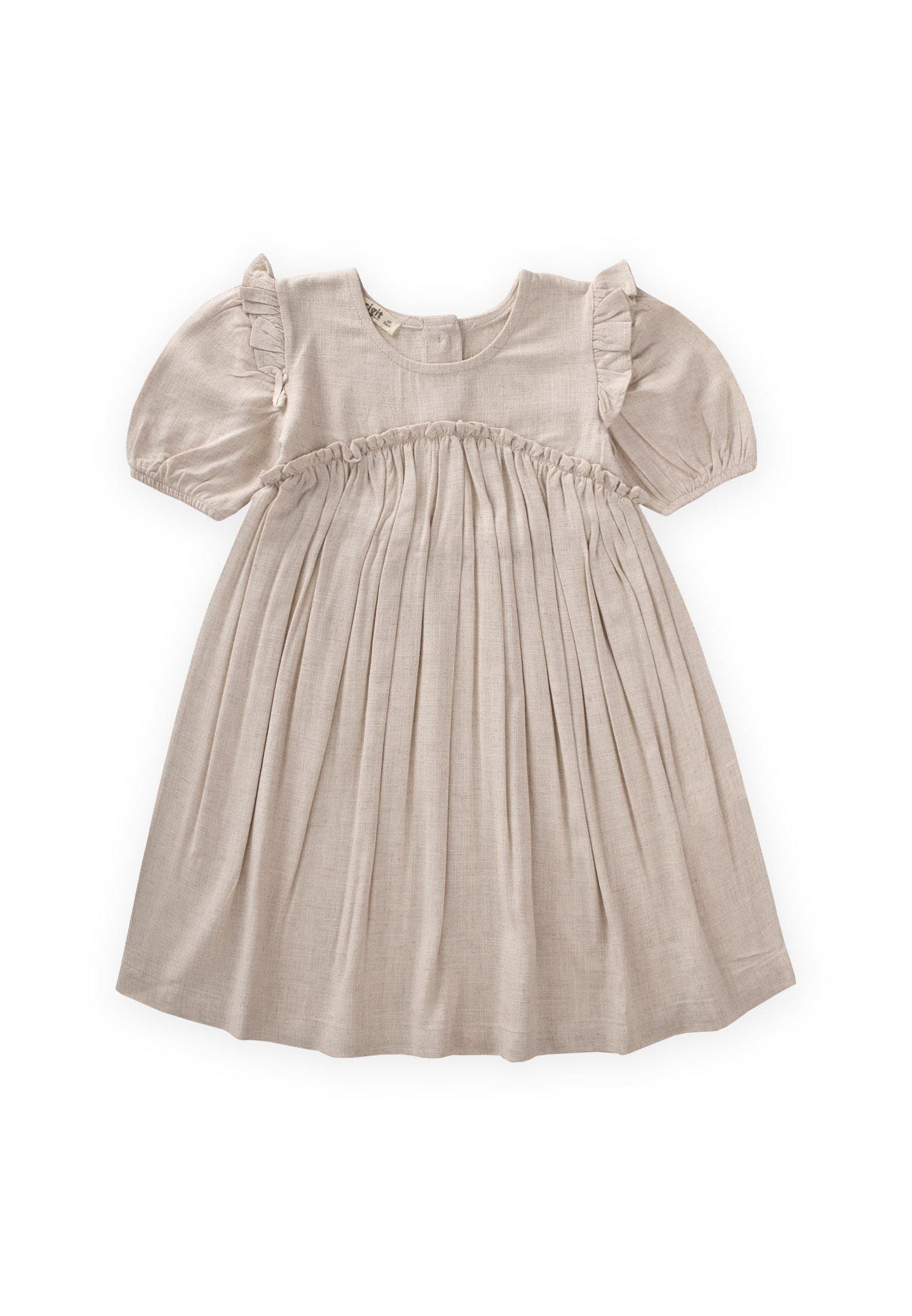 CigitRobadan Fırfır Büzgülü Poplin Elbise 2-7 Yaş NATUREL