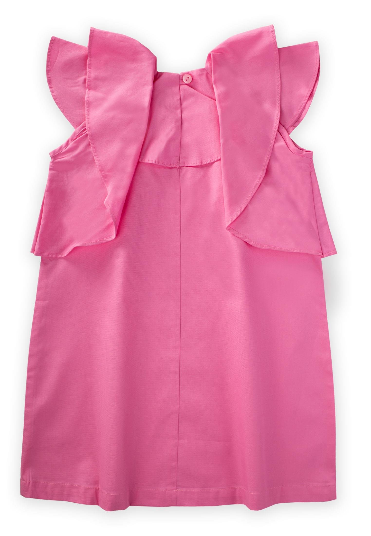 CigitVolanlı Poplin Elbise 2-7 Yaş PEMBE