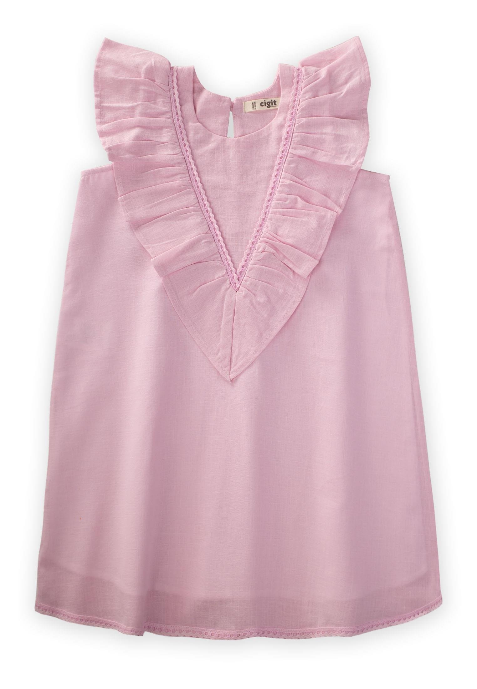 CigitEtek Ucu Ve Arkası Dantelli Elbise 2-7 Yaş PEMBE