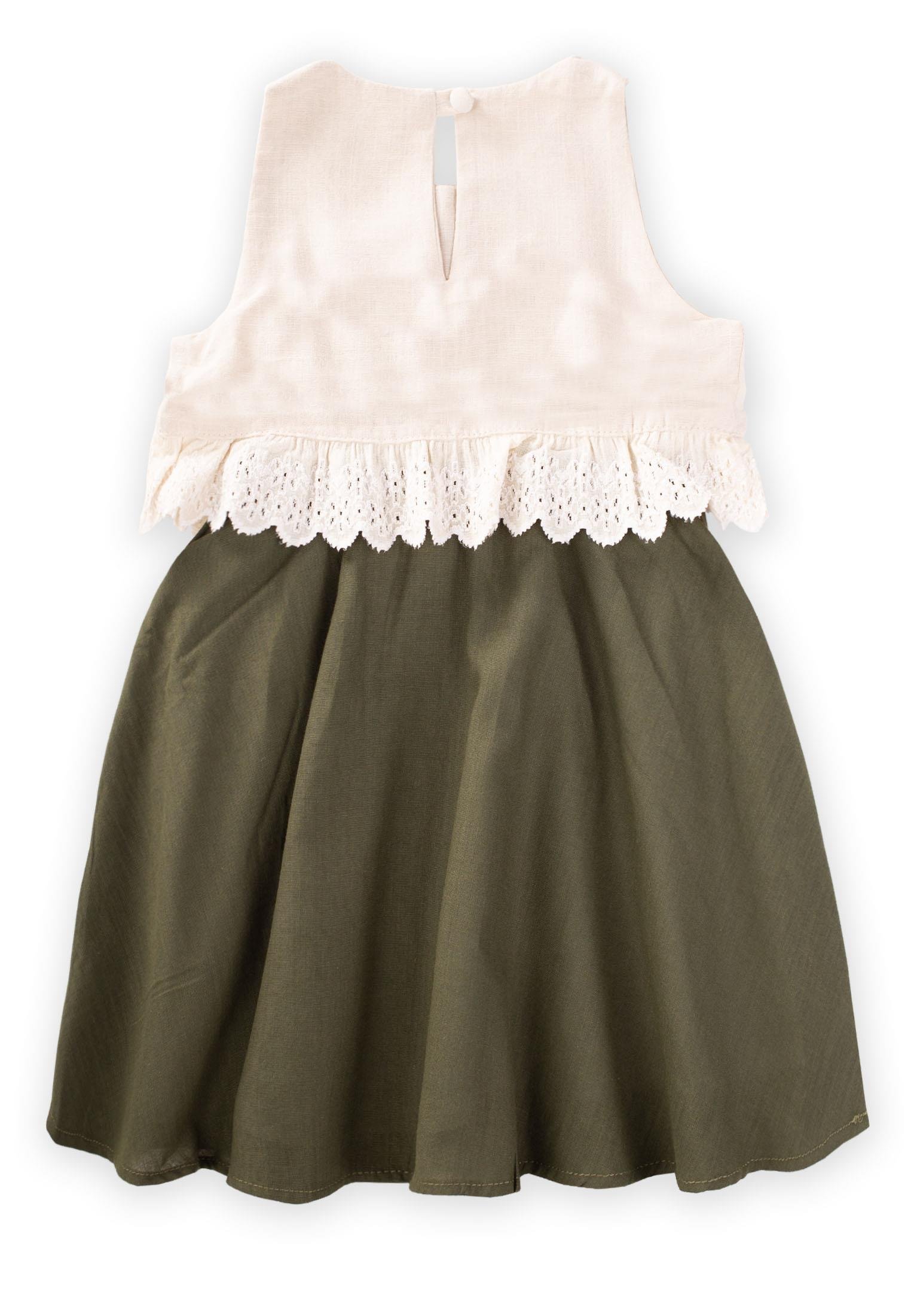 Cigitİki Renkli Beli Dantelli Elbise 2-7 Yaş EKRU