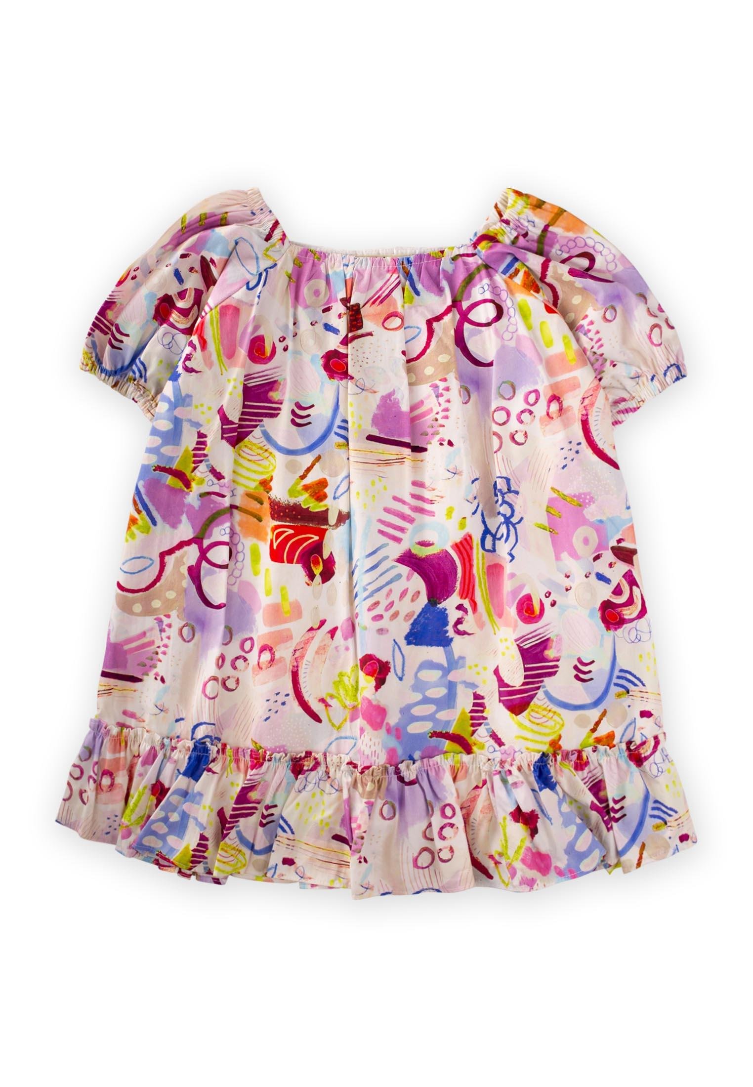 CigitYaka Kol Lastikli Poplin Elbise 2-7 Yaş EKRU FUŞYA