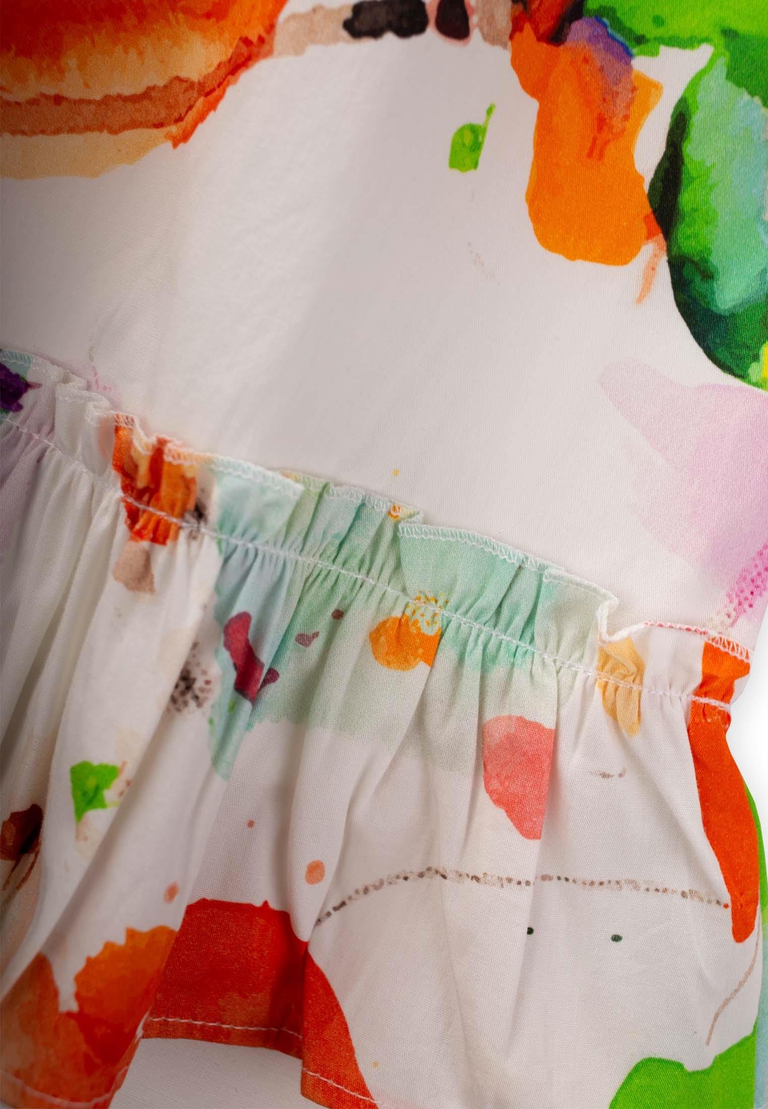 CigitYaka Kol Lastikli Poplin Elbise 2-7 Yaş EKRU DESENLİ