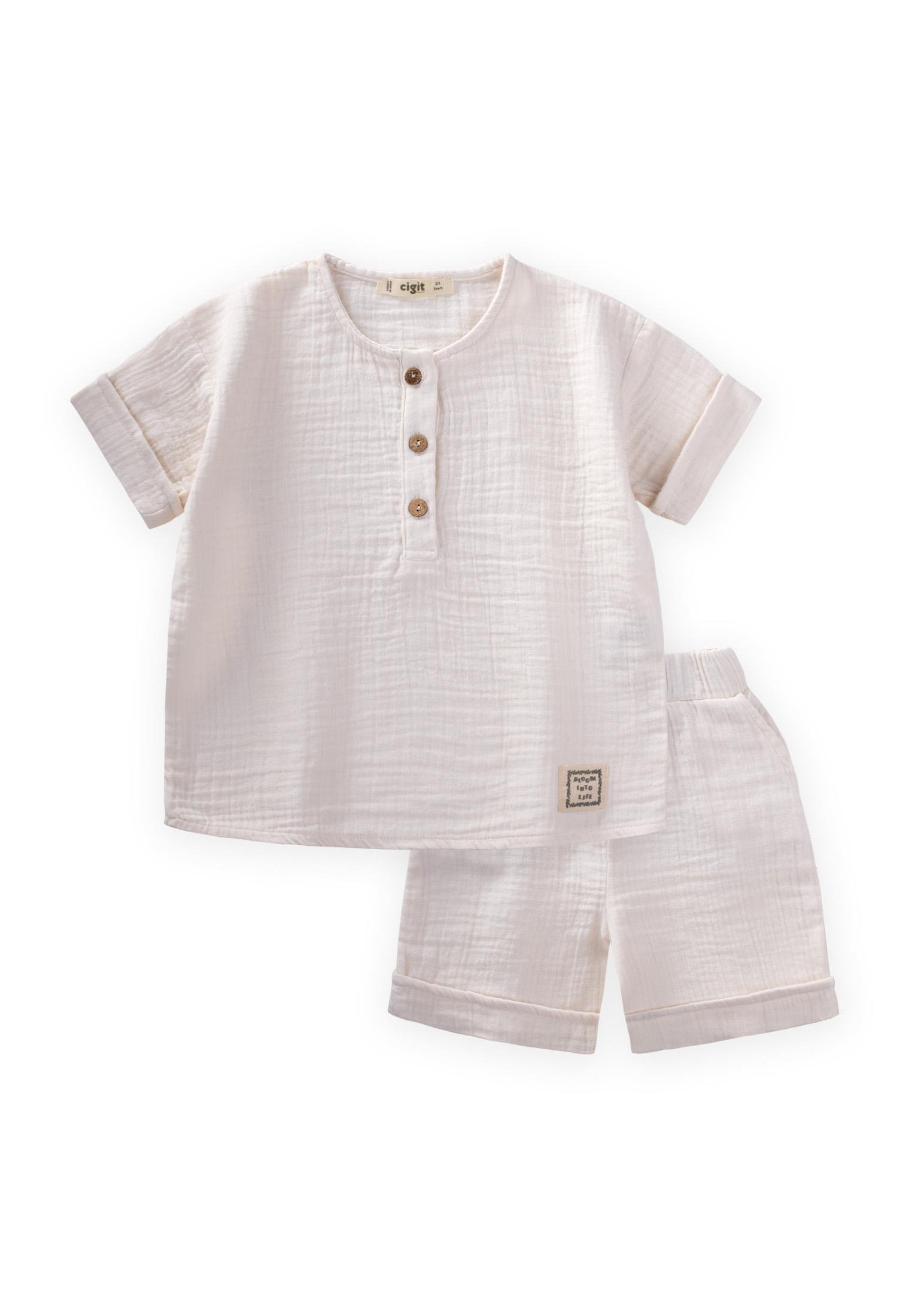 CigitMüslin Kısa Kol Şortlu Takım 2-7 Yaş BEYAZ