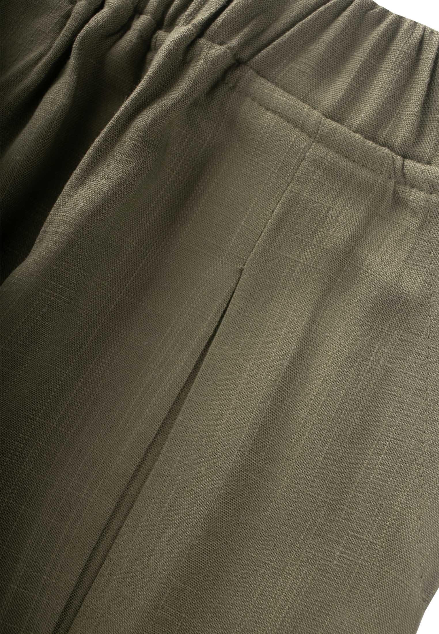 CigitPaça Ve Belden Kapalı A Pile Keten Pantolon 2-7 Yaş HAKİ YEŞİL