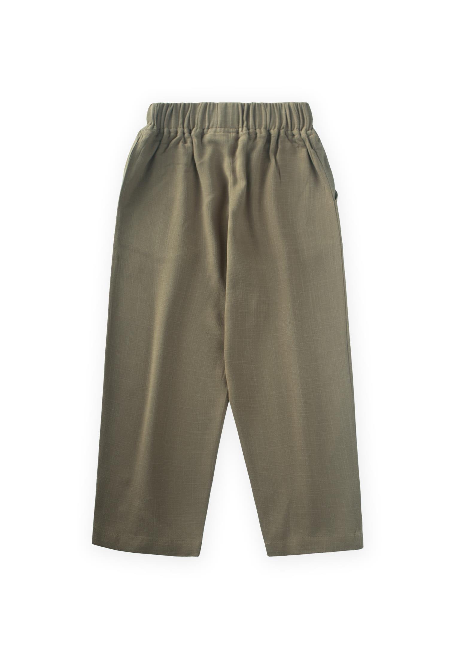 CigitPaça Ve Belden Kapalı A Pile Keten Pantolon 2-7 Yaş HAKİ YEŞİL