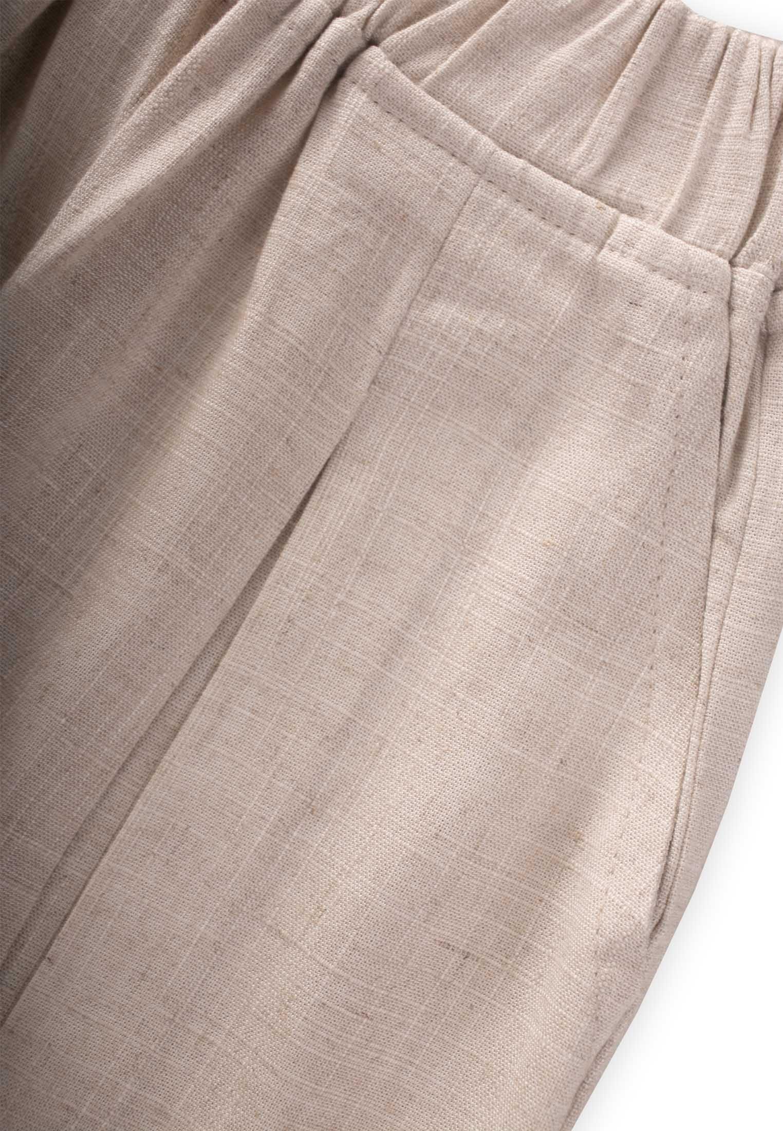 CigitPaça Ve Belden Kapalı A Pile Keten Pantolon 2-7 Yaş NATUREL