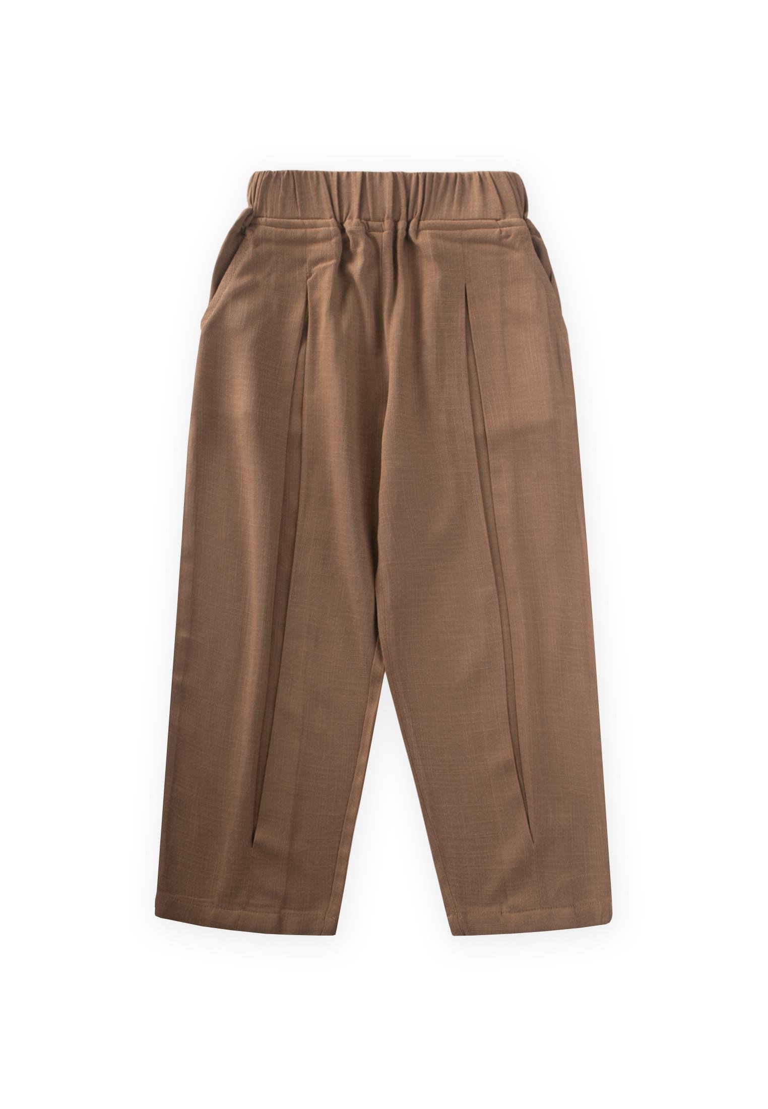 CigitPaça Ve Belden Kapalı A Pile Keten Pantolon 2-7 Yaş CARAMEL