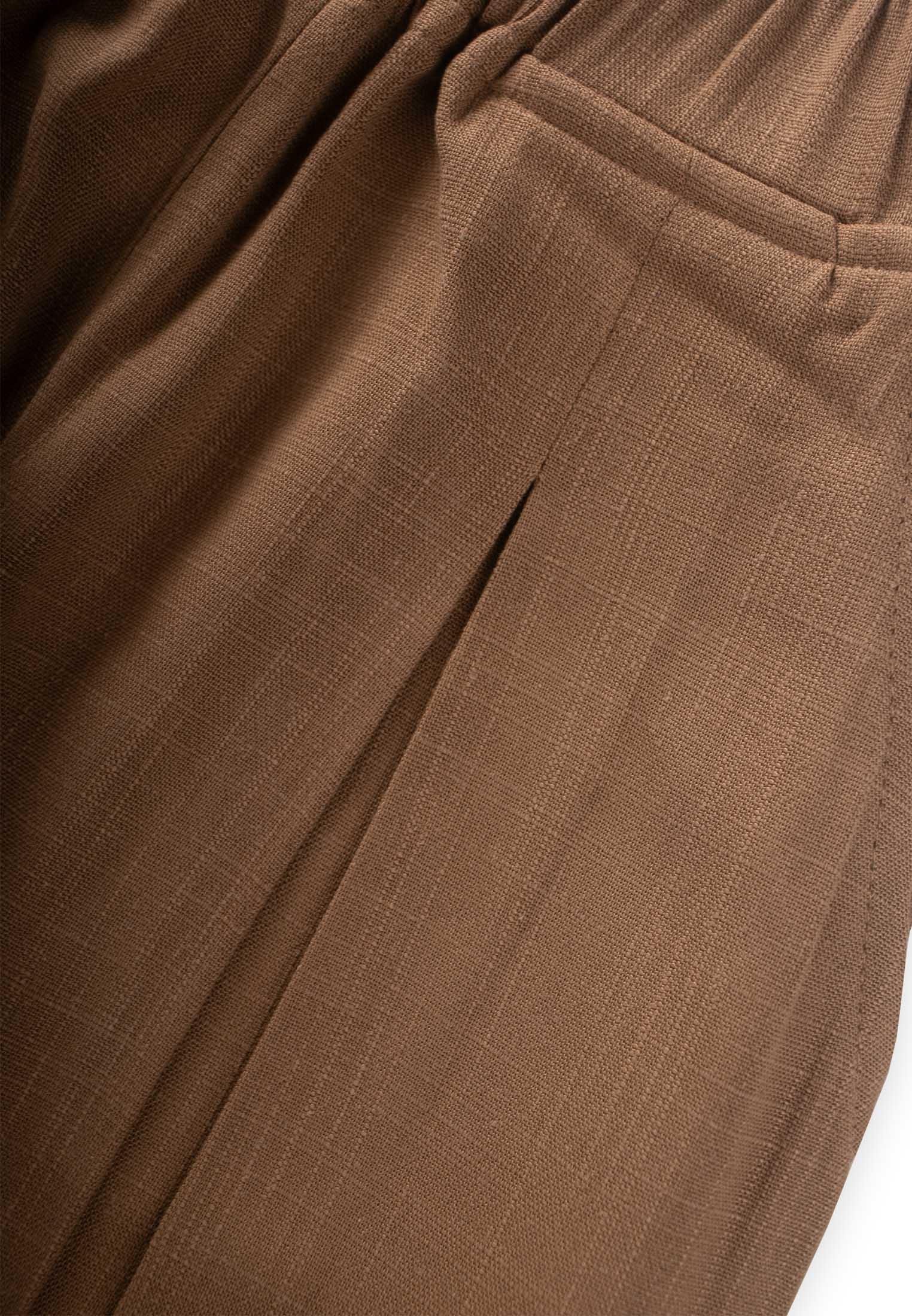 CigitPaça Ve Belden Kapalı A Pile Keten Pantolon 2-7 Yaş CARAMEL