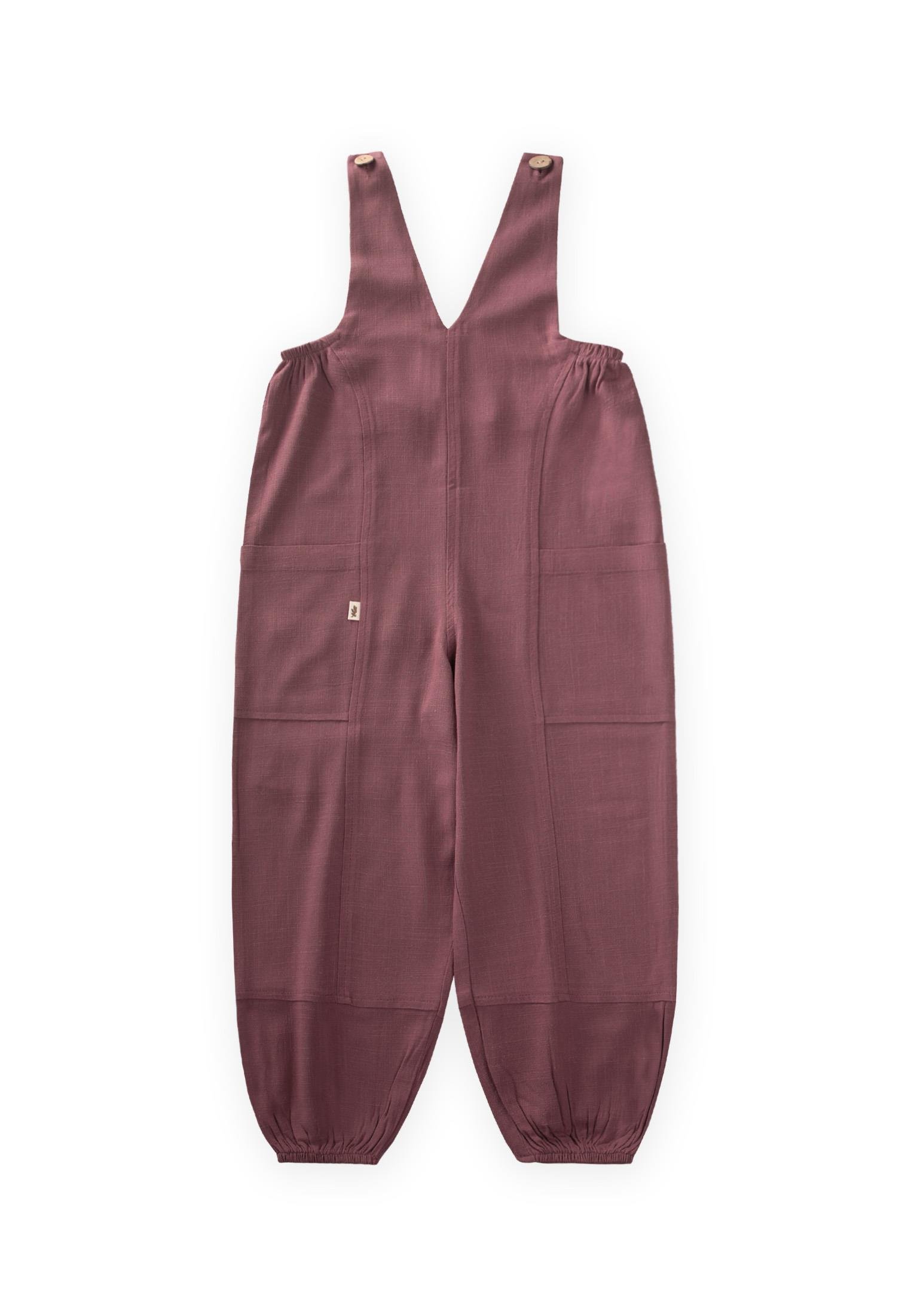 CigitV Yaka Paça Lastikli Keten Salopet 2-7 Yaş MÜRDÜM